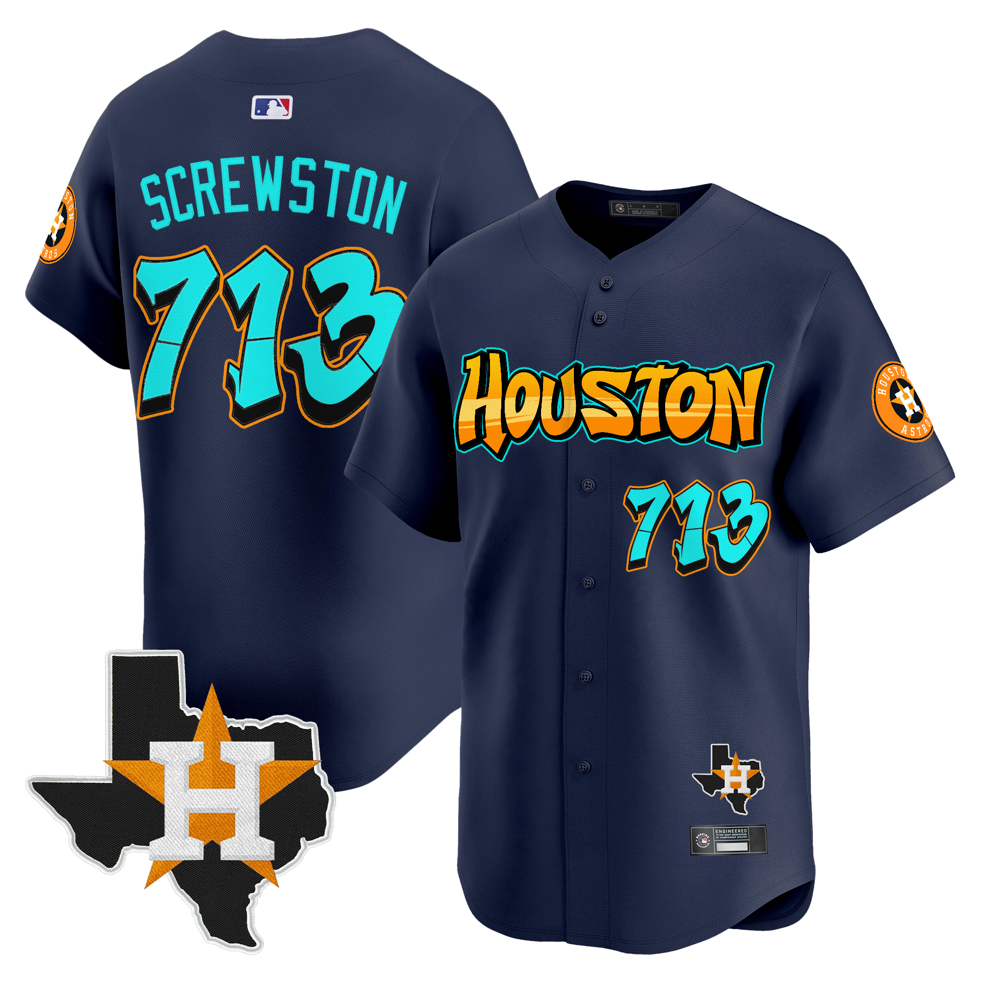 Screwston 713 Men's Houston Astros 'Graffiti H-Town Edition Vapor Premier Limited Navy Jersey - All Stitched