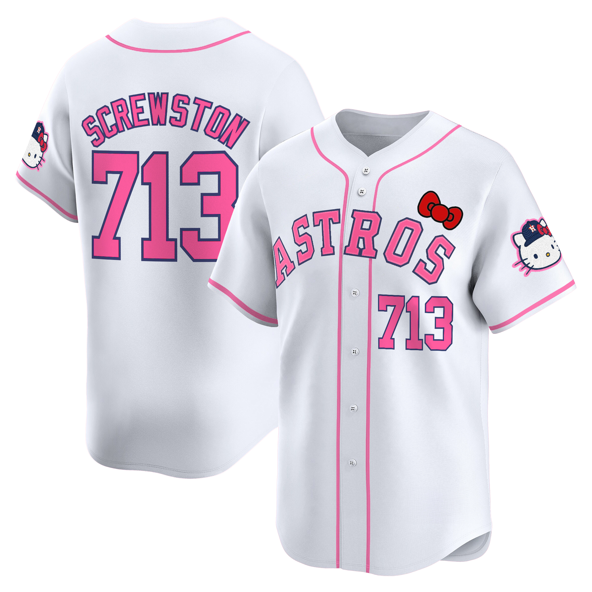 Screwston 713 Men's Houston Astros Hello Kitty Vapor Premier Limited White Jersey V2 - All Stitched