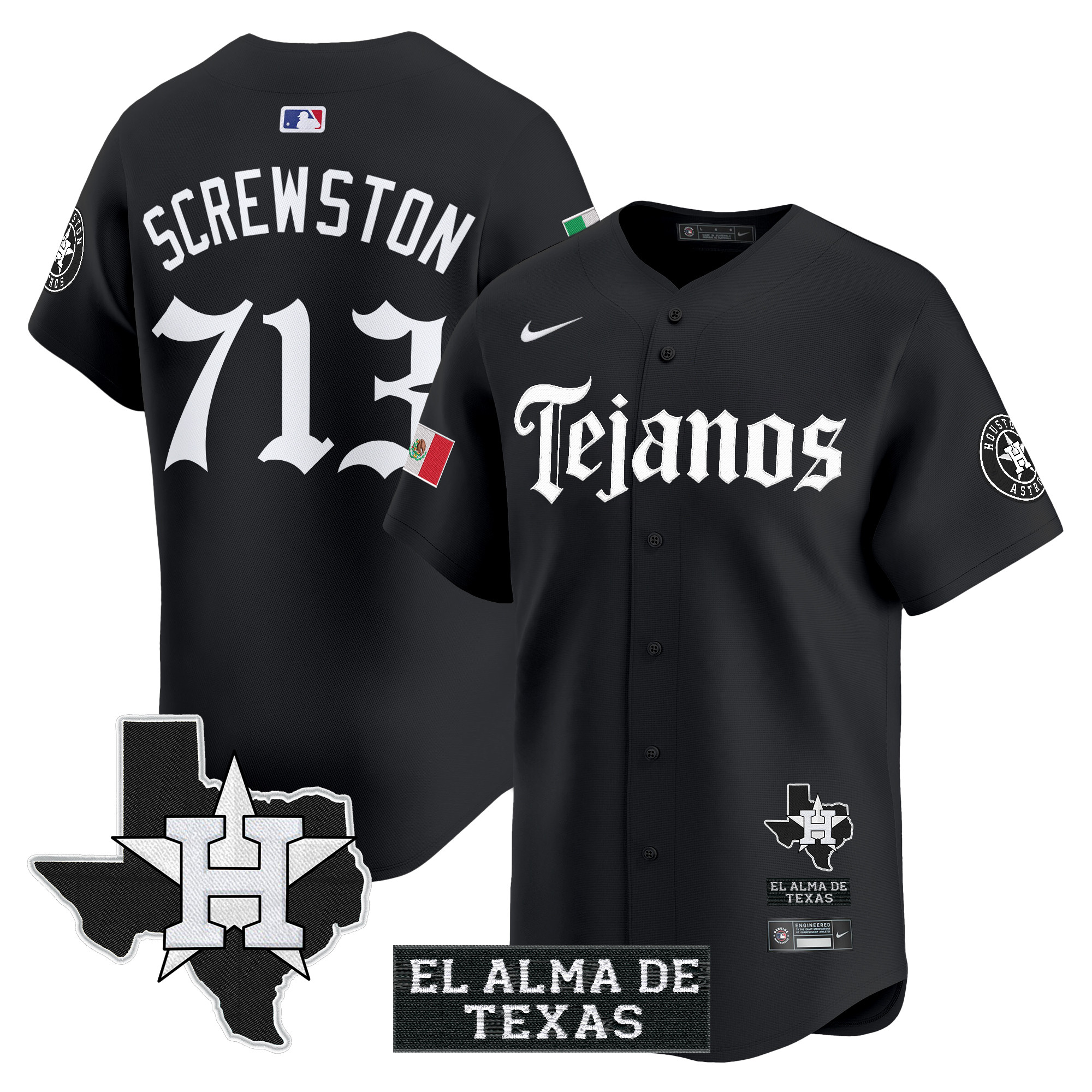 Screwston 713 Men's Houston Astros Mexico Tejano Barrio Style Vapor Premier Limited Black Jersey - All Stitched