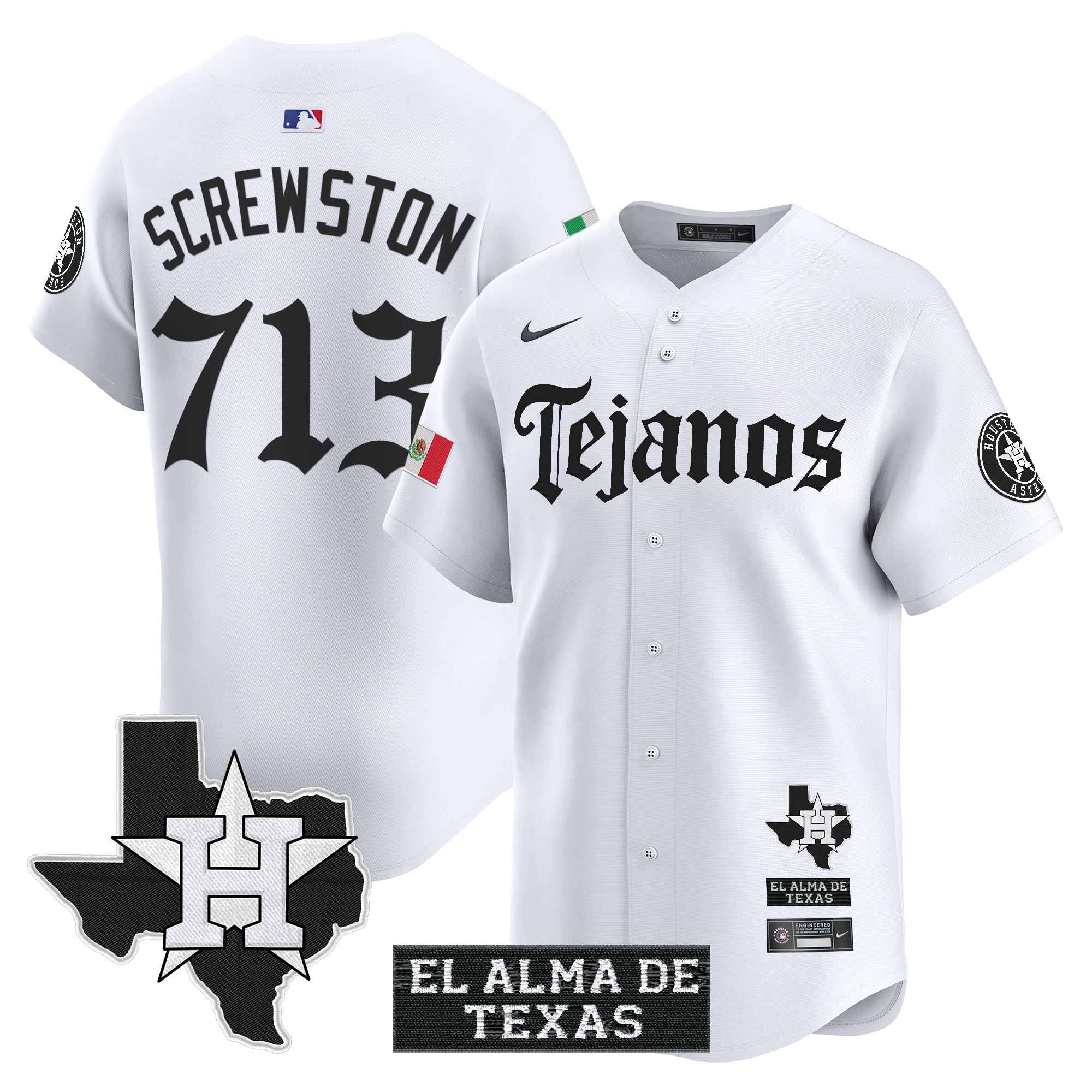 Screwston 713 Men's Houston Astros Mexico Tejano Barrio Style Vapor Premier Limited White Jersey - All Stitched