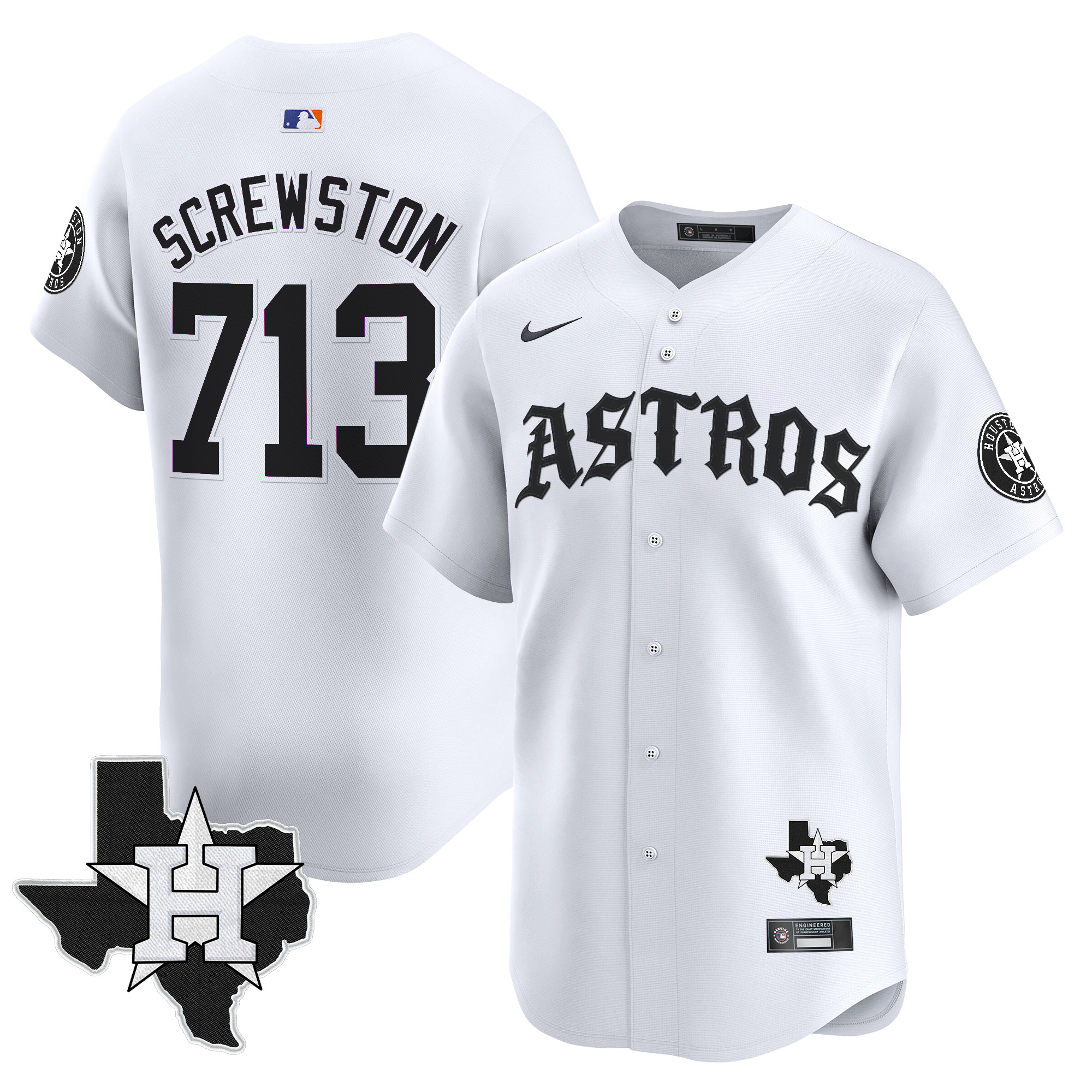 Screwston 713 Men's Houston Astros 'Old English Edition Vapor Premier Limited White Jersey - All Stitched
