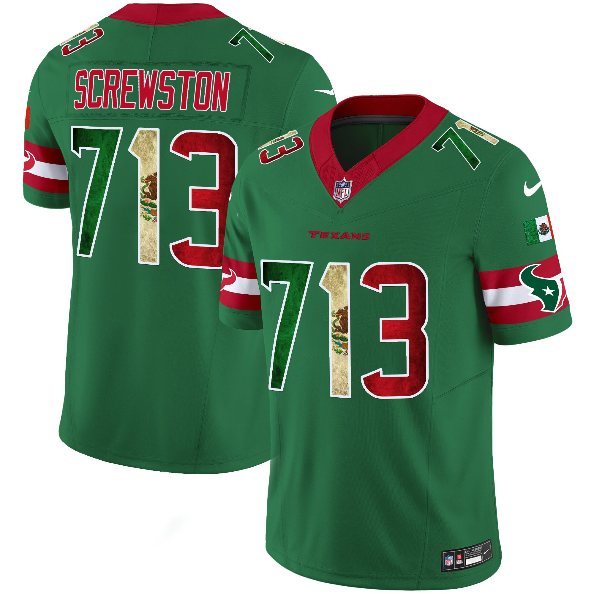 Screwston 713 Men's Houston Texans 2025 Mexico Vapor Limited Green Jersey - All Stitched