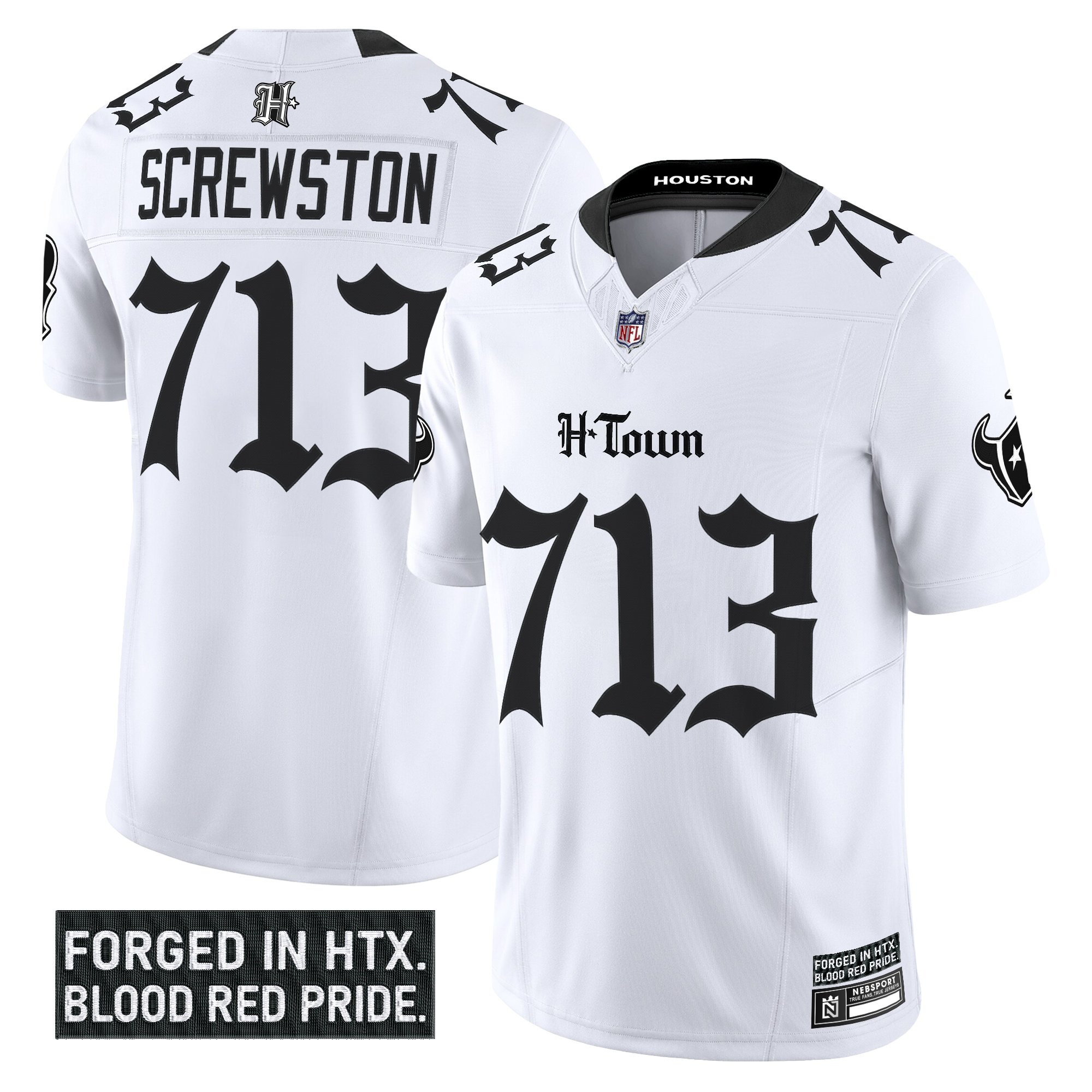 Screwston 713 Men's Houston Texans Gothic Lone Star Shadows Edition Vapor Limited White Jersey - All Stitched