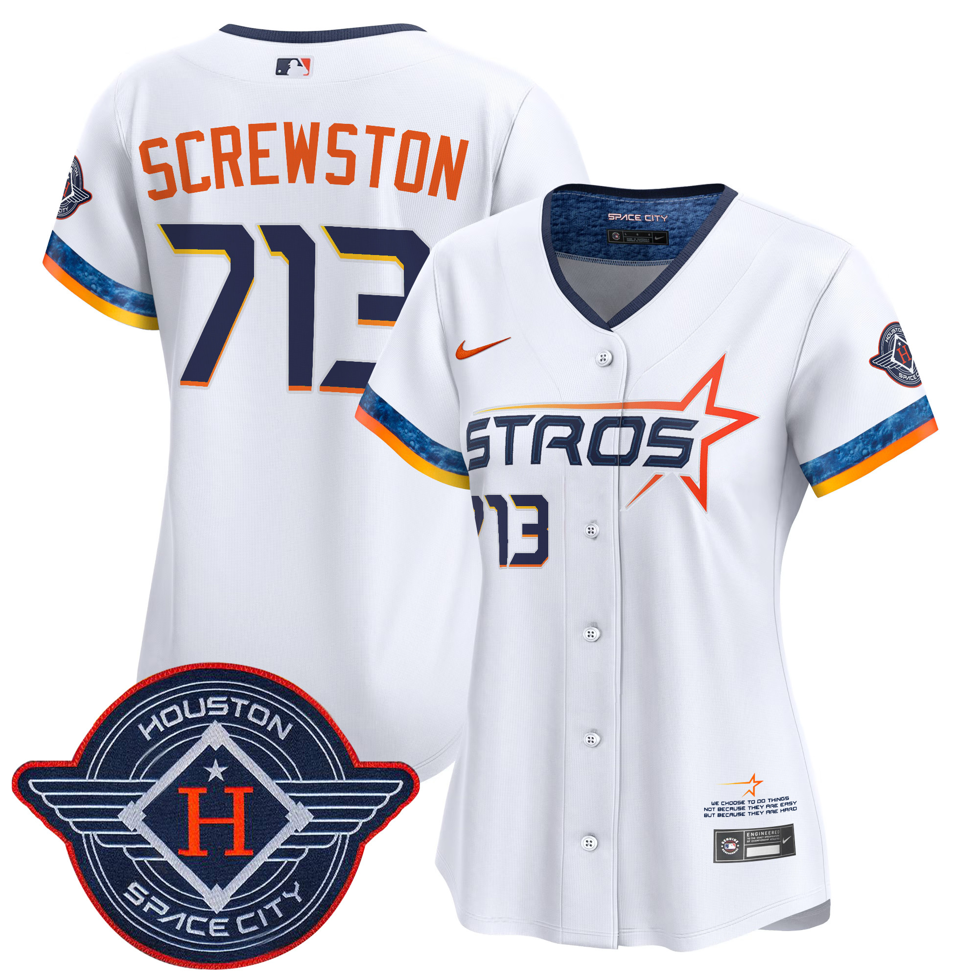 Screwston 713 Women's Houston Astros 2025 City Connect Vapor Premier Limited White Jersey - All Stitched