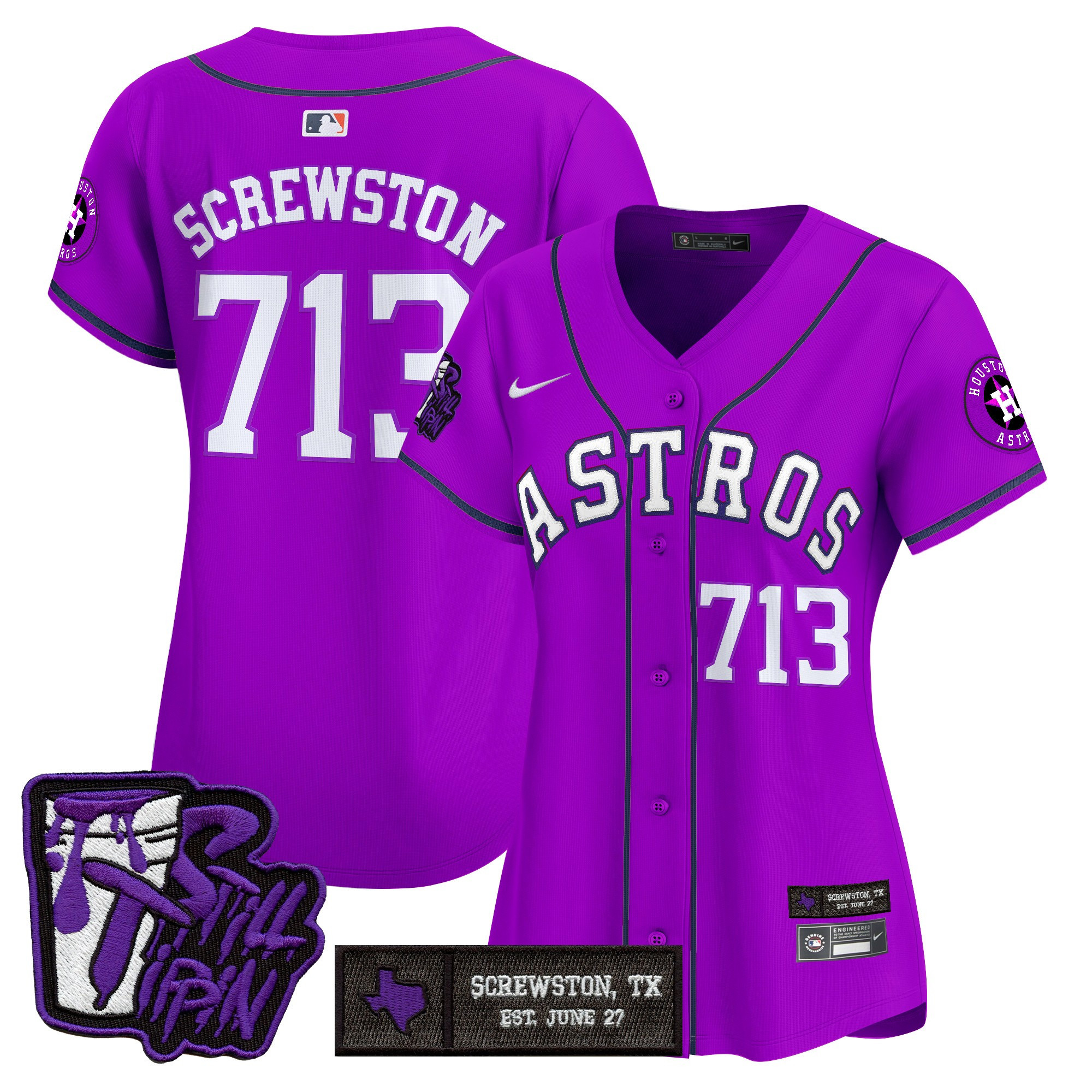 Screwston 713 Women's Houston Astros DJ Screw Still Tippin Purple Patch Vapor Premier Limited Purple Jersey - Stitched