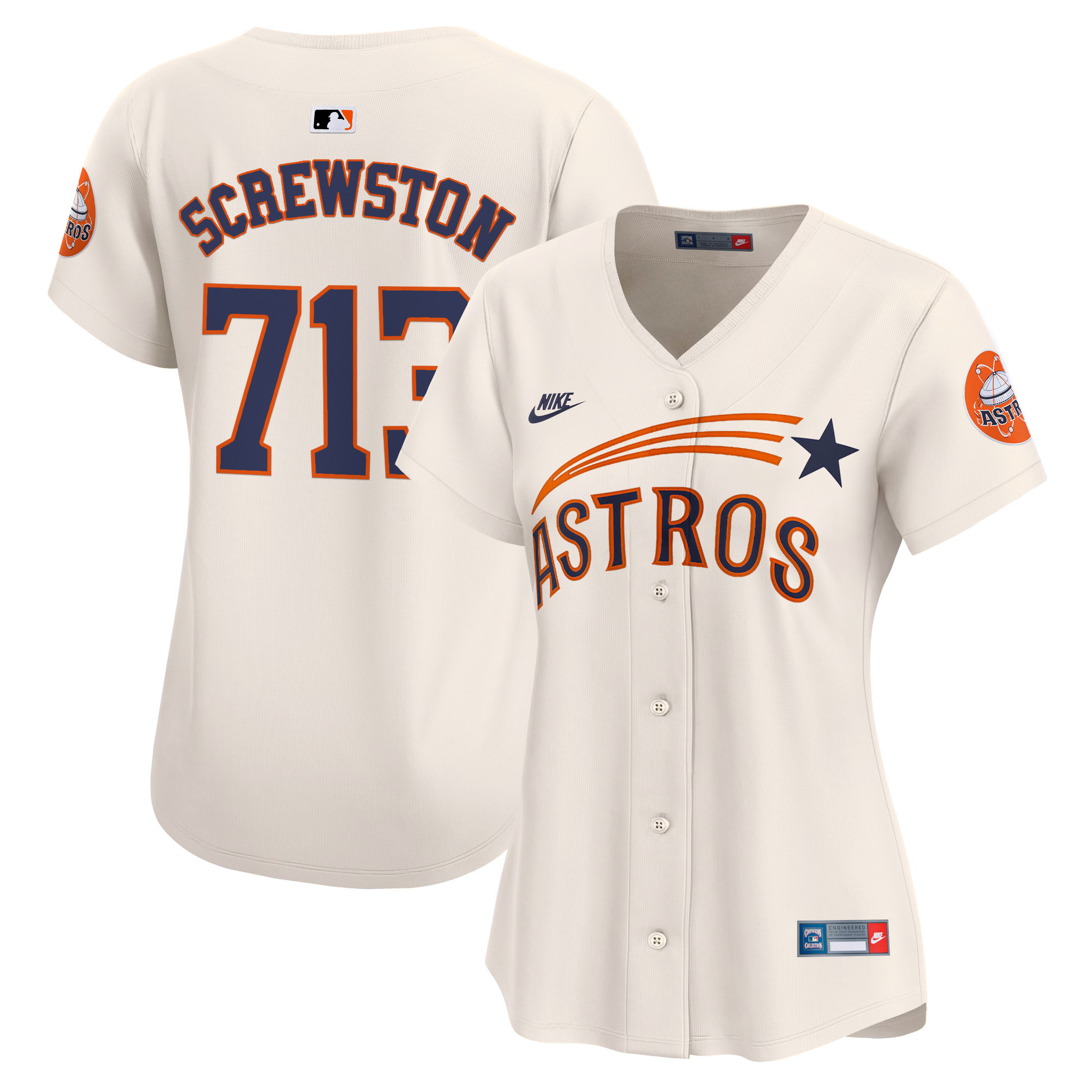 Screwston 713 Women's Houston Astros Throwback Cooperstown Vapor Premier Limited Cream Jersey - All Stitched