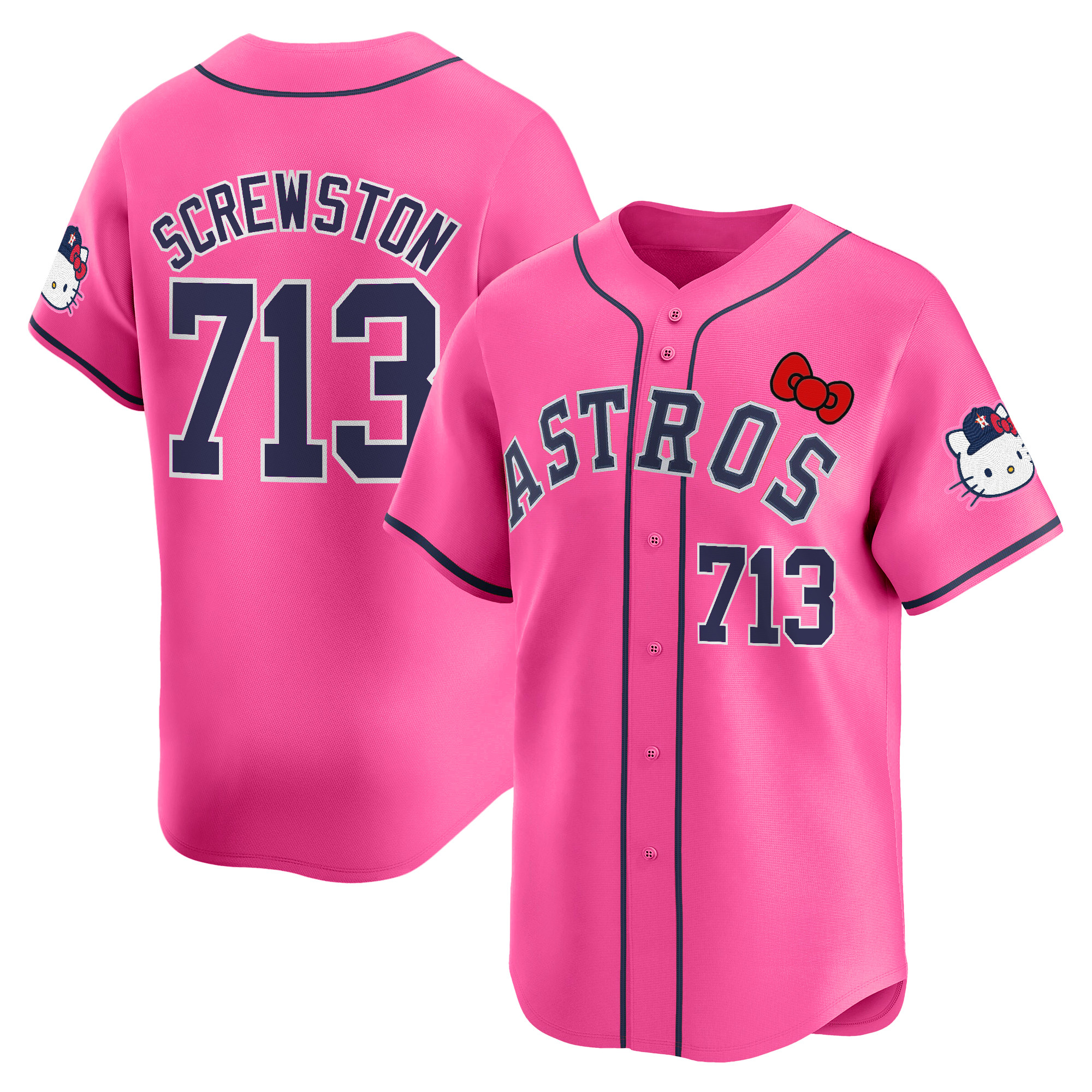 Screwston 713 Youth's Houston Astros Hello Kitty Vapor Premier Limited Pink Jersey V2 - All Stitched