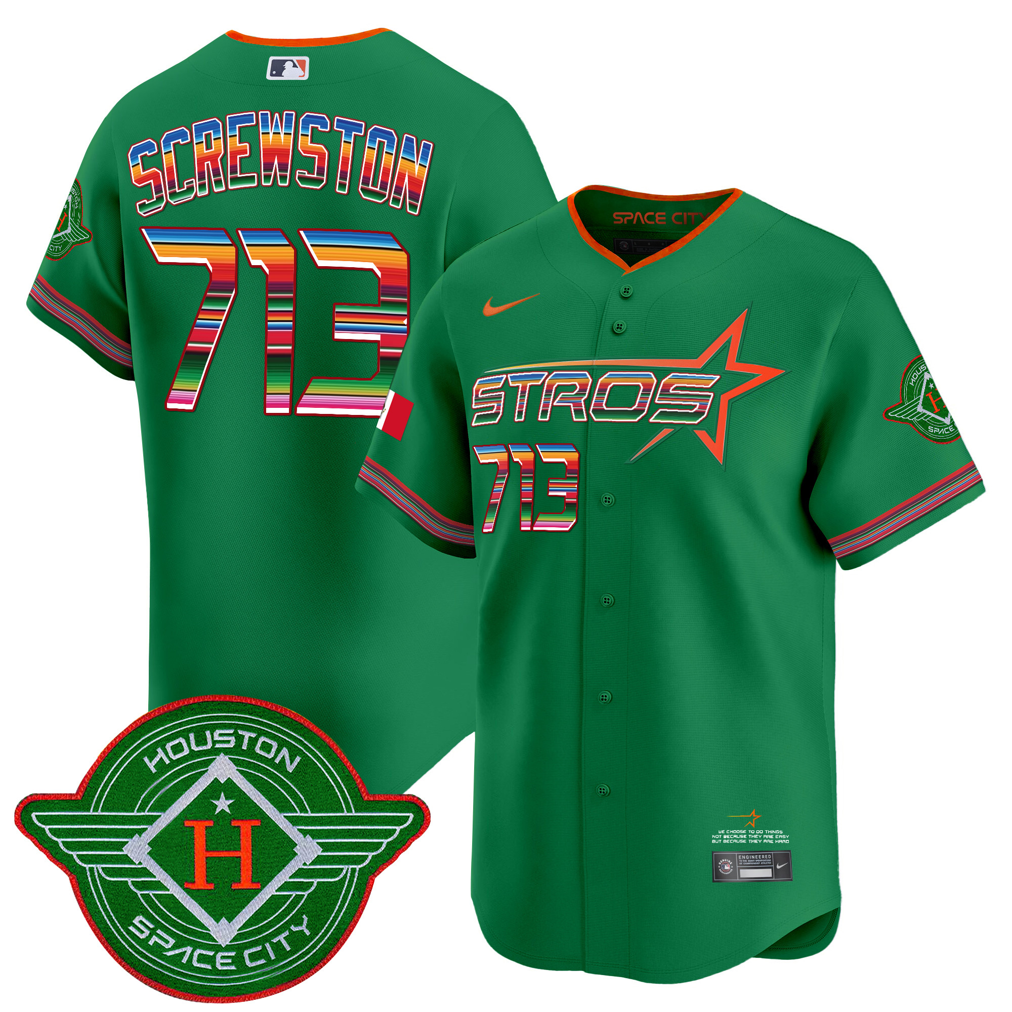 Screwston Men's Houston Astros 2025 City Connect Mexico Vapor Premier Limited Green Jersey - All Stitched