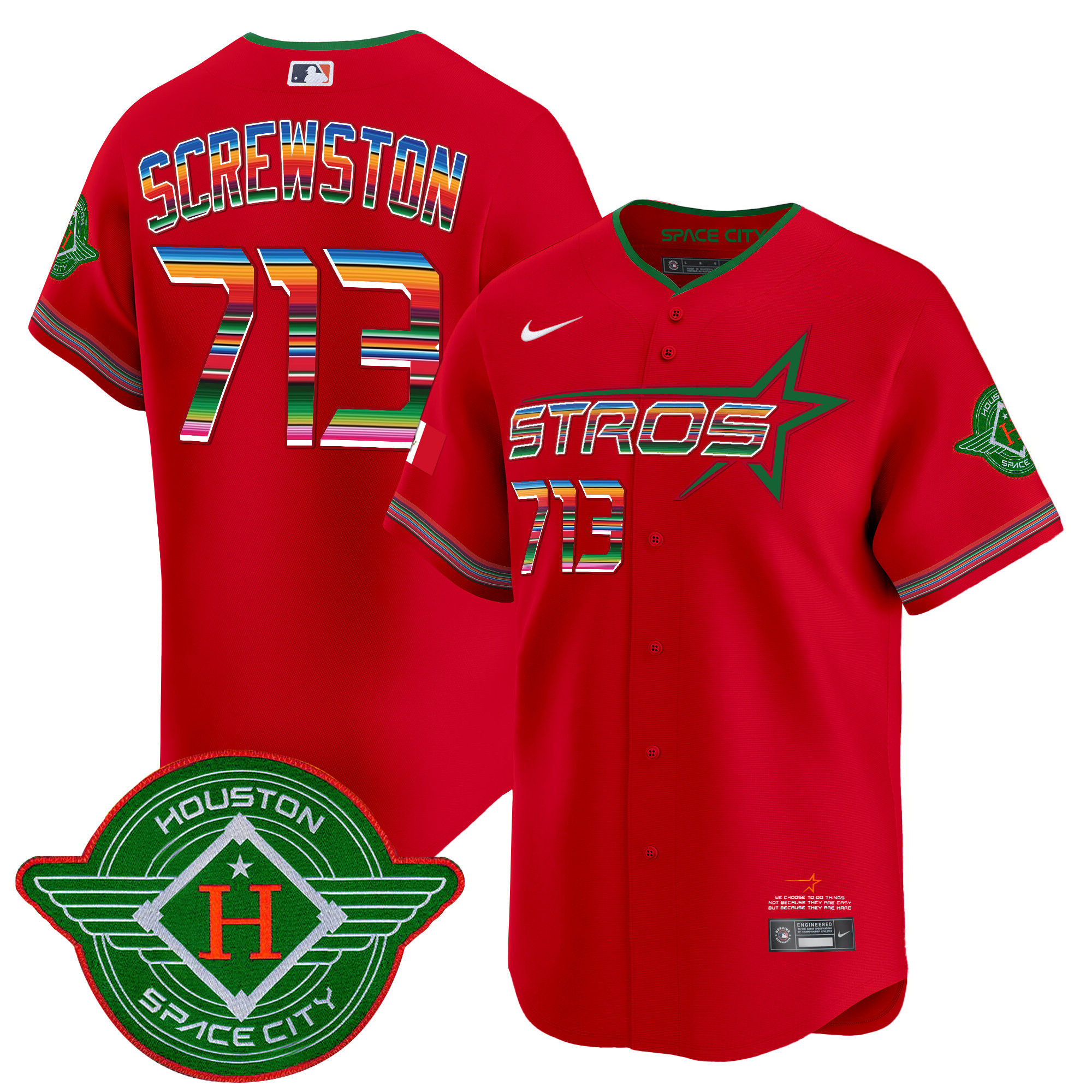 Screwston Men's Houston Astros 2025 City Connect Mexico Vapor Premier Limited Red Jersey - All Stitched