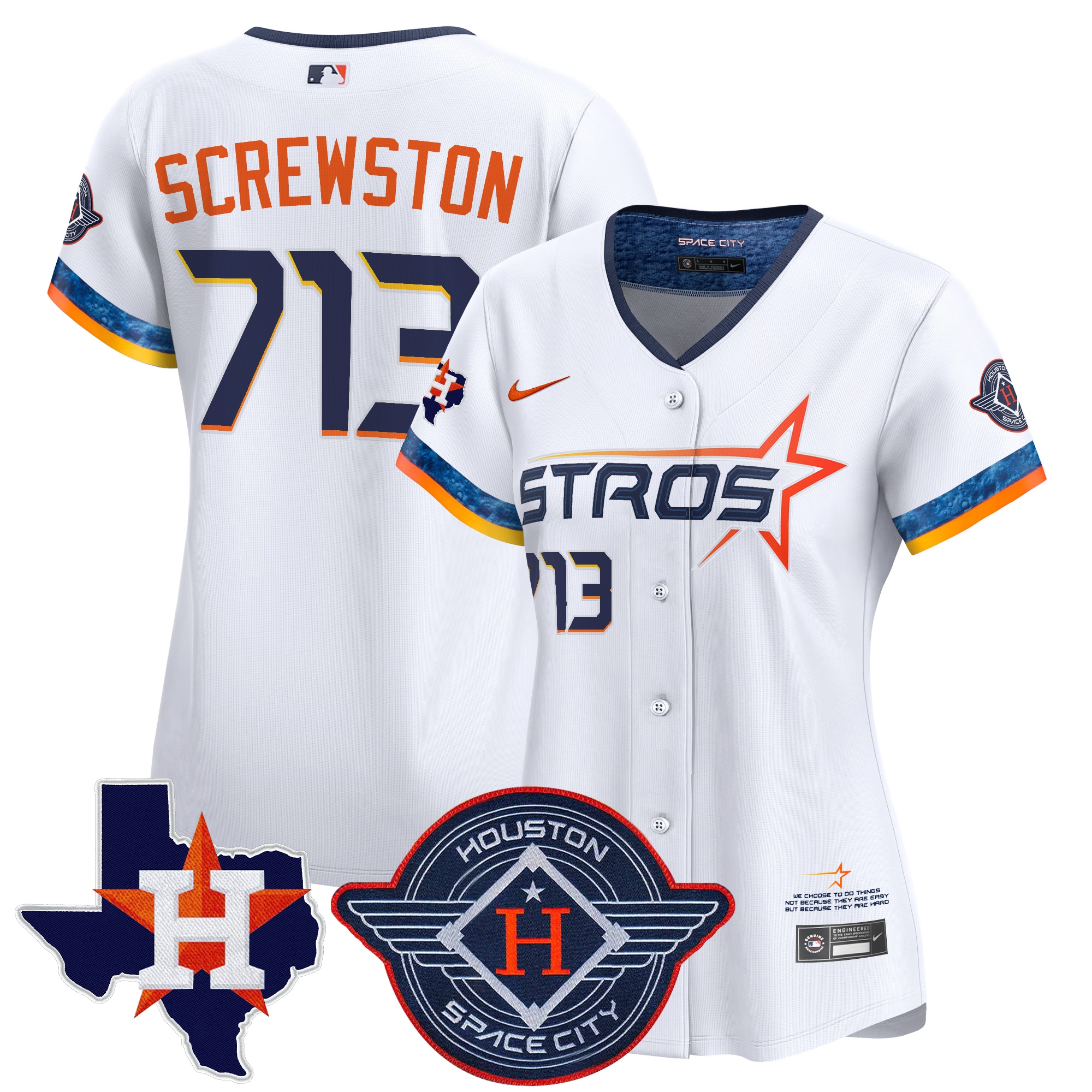 Screwston Women's Houston Astros 2025 City Connect Texas Patch Vapor Premier Limited White Jersey - All Stitched