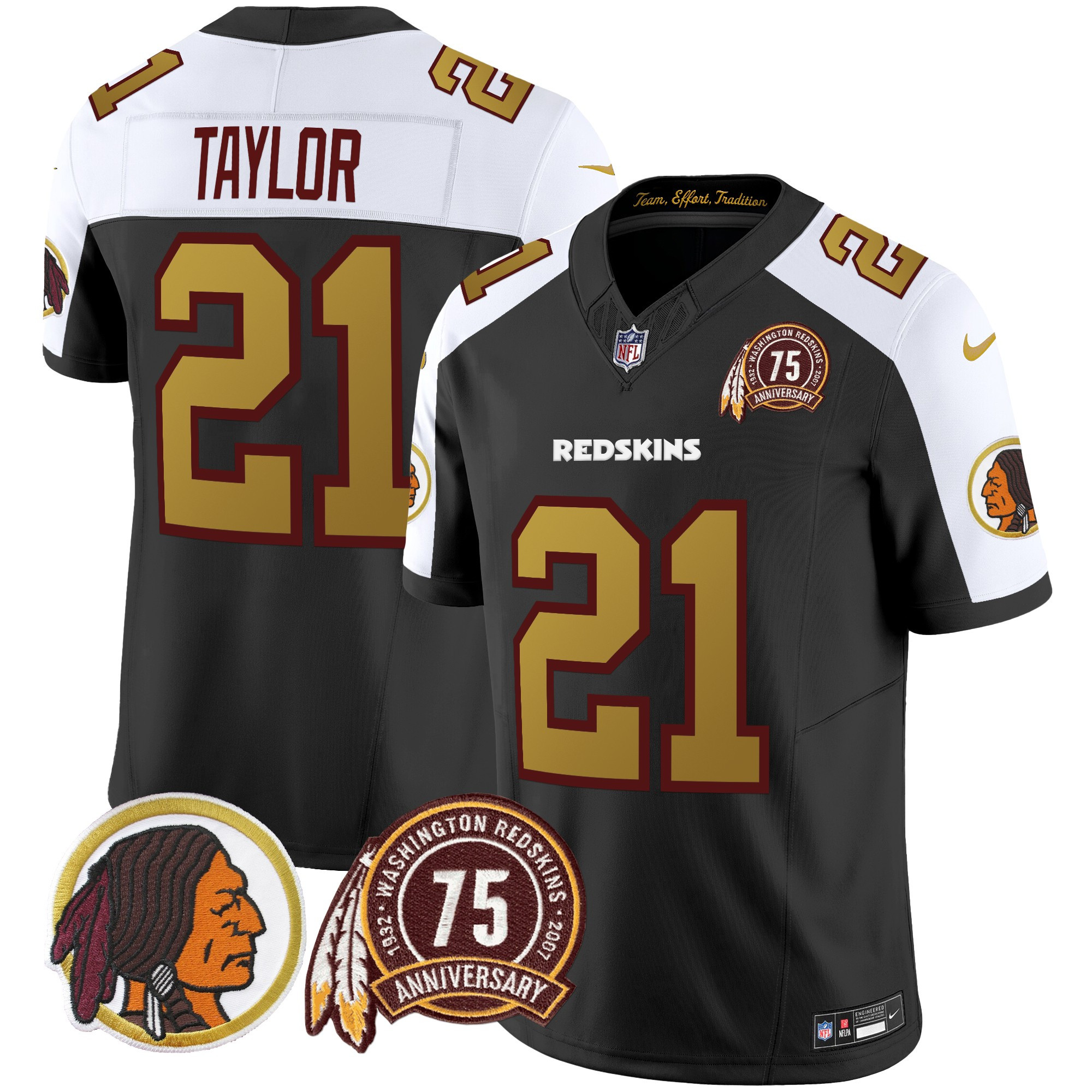 Sean Taylor Men's Washington Redskins Throwback 75th Patch Vapor Limited Black Alternate Jersey - All Stitched