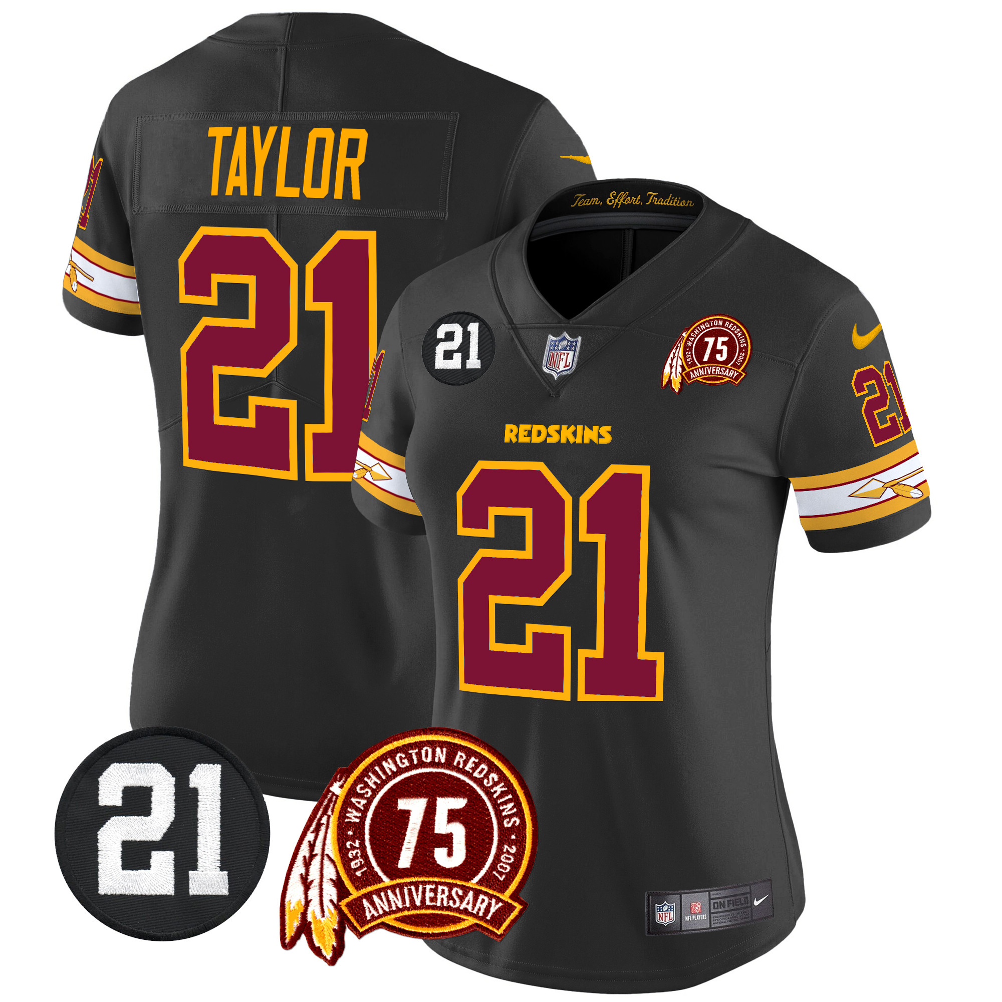 Sean Taylor Women's Washington Redskins 75th & Sean Taylor Patch Vapor Limited Black Jersey V2 - All Stitched