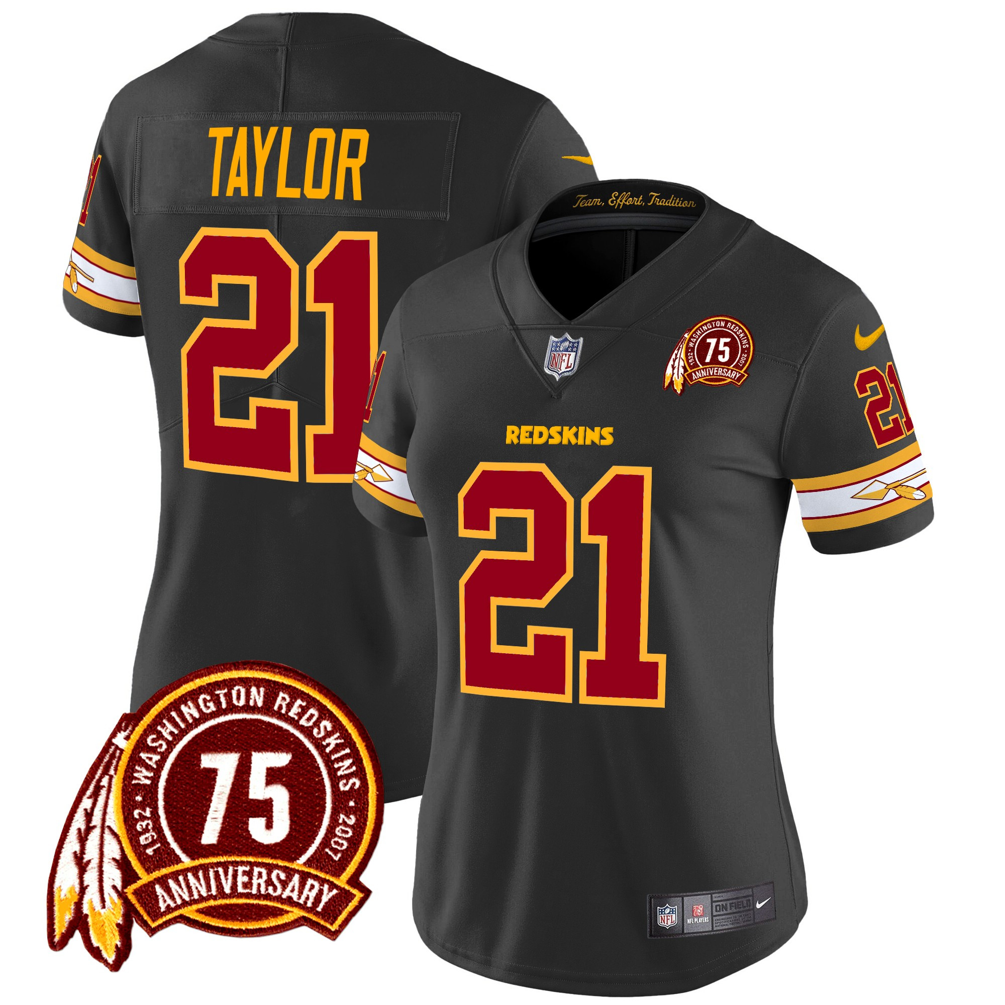 Sean Taylor Women's Washington Redskins 75th Patch Vapor Limited Black Jersey - All Stitched