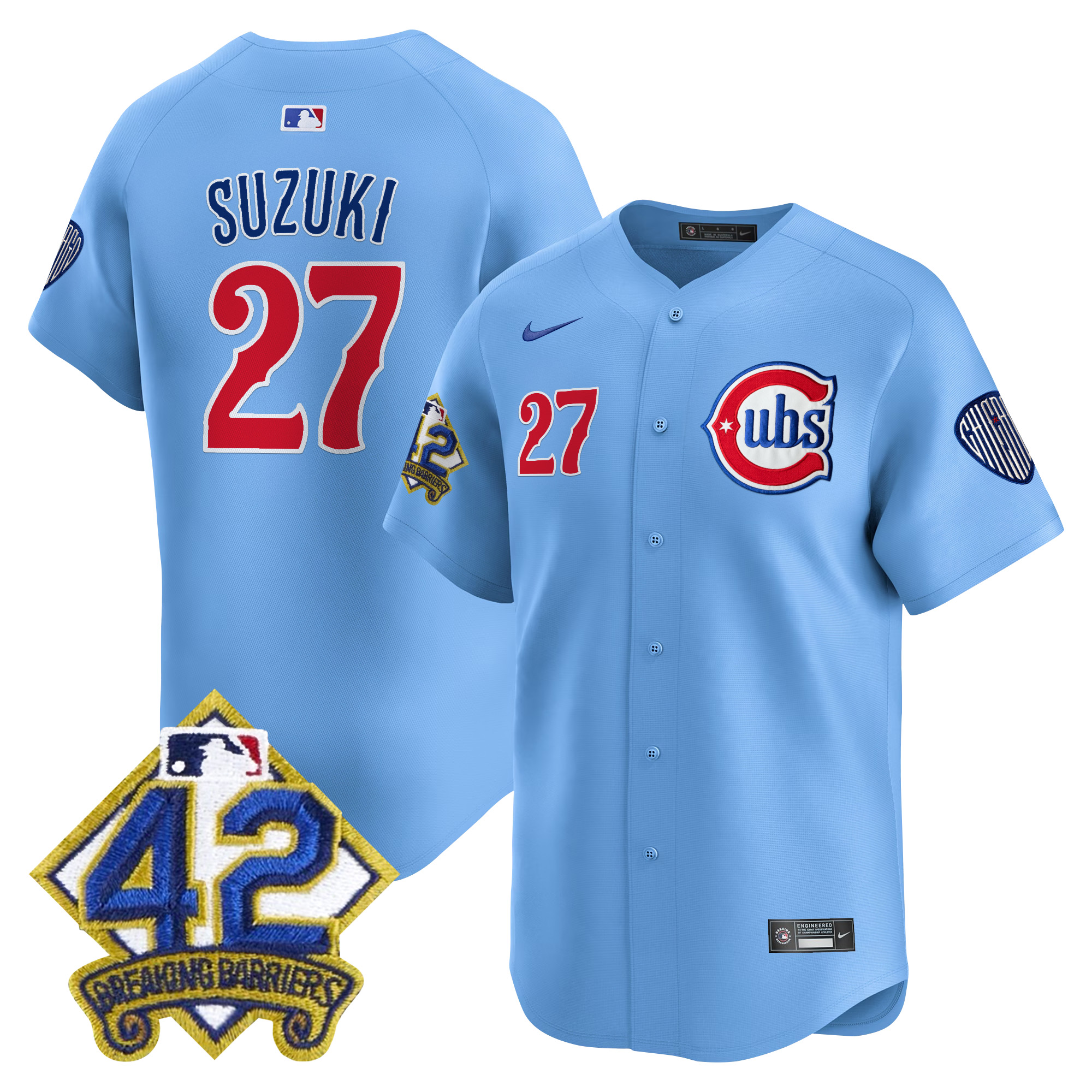 Seiya Suzuki Men's Chicago Cubs 2025 Jackie Robinson Patch Vapor Premier Limited Blue Jersey - All Stitched