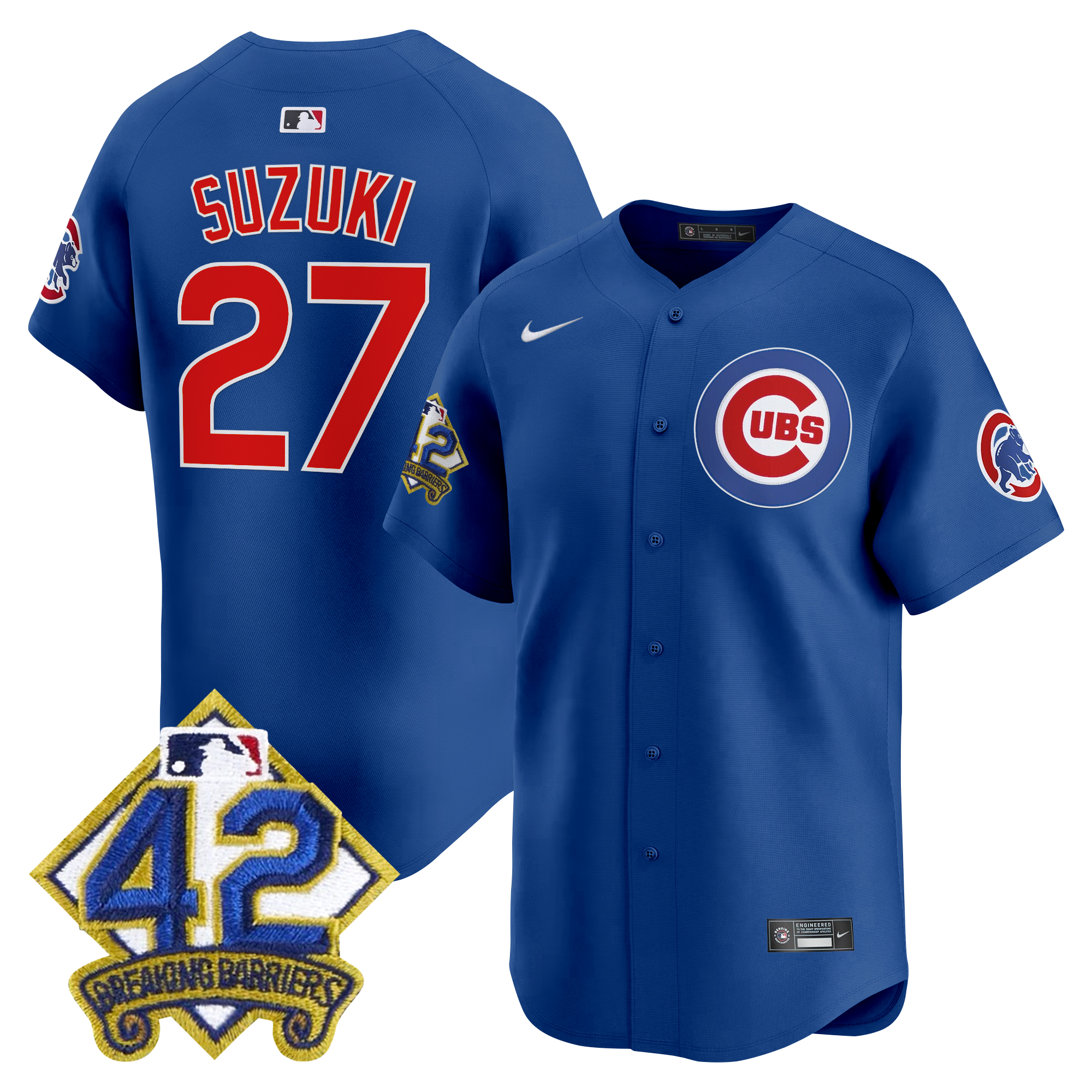 Seiya Suzuki Men's Chicago Cubs 2025 Jackie Robinson Patch Vapor Premier Limited Royal Jersey - All Stitched