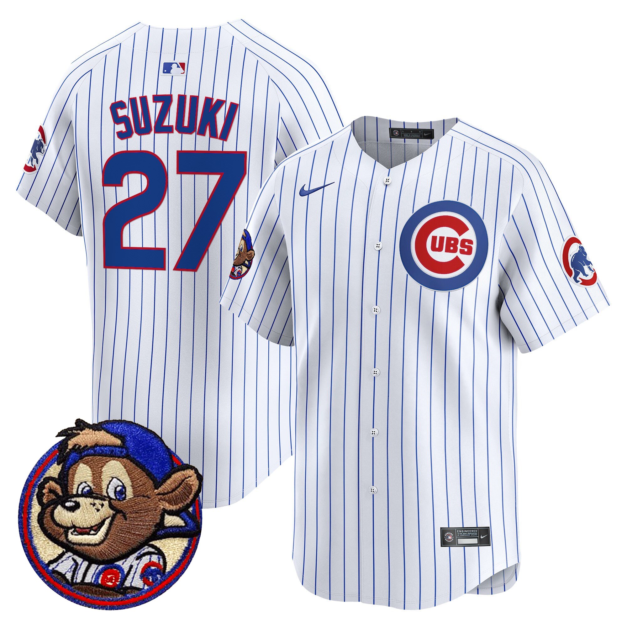 Seiya Suzuki Men's Chicago Cubs Clark Patch Vapor Premier Limited Pinstripe Jersey - All Stitched
