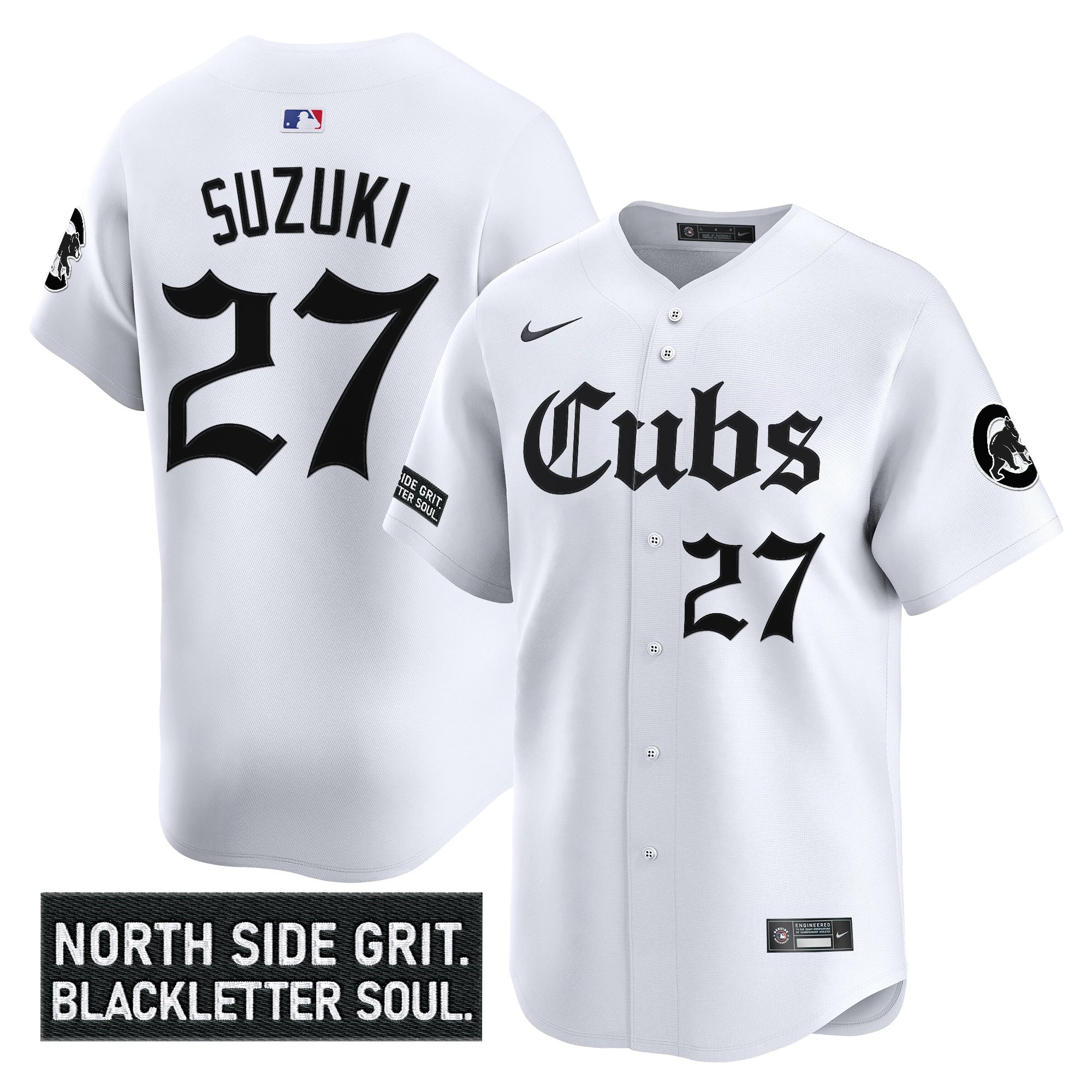 Seiya Suzuki Men's Chicago Cubs 'Gothic North Side Edition Vapor Premier Limited White Jersey - All Stitched