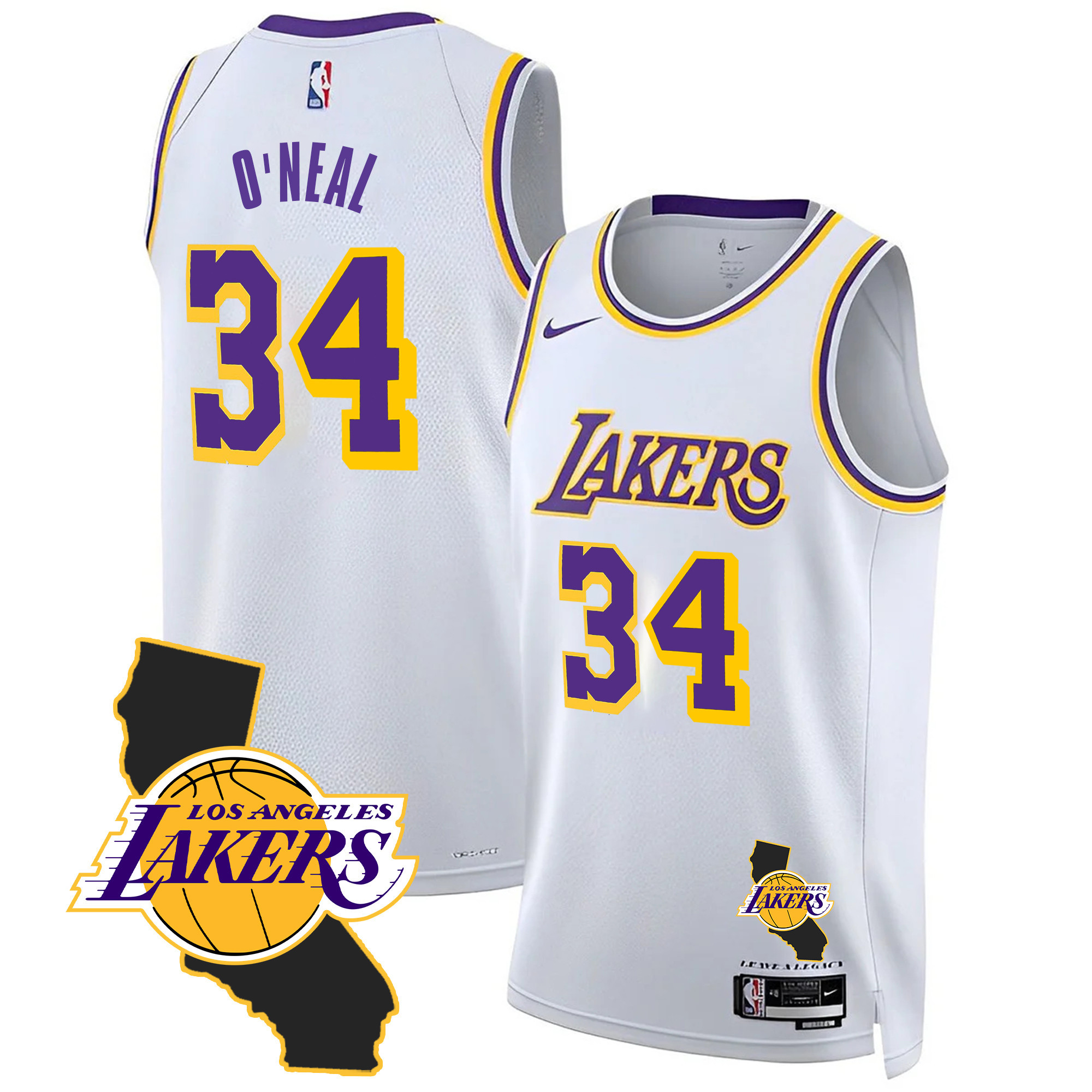 Shaquille ONeal Men's Los Angeles Lakers California Patch Association Jersey - All Stitched