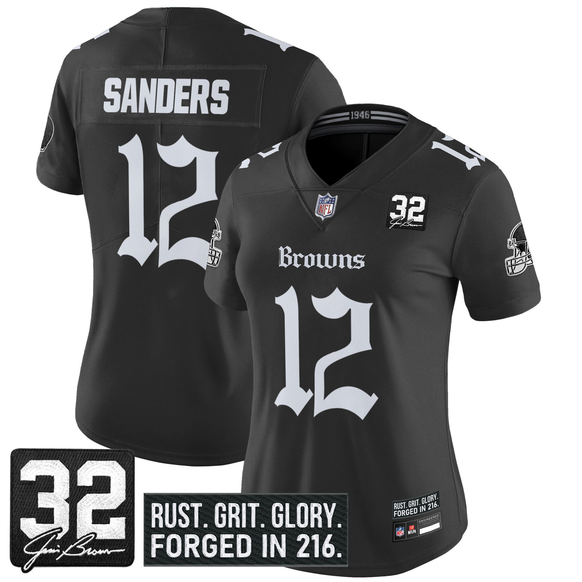 Shedeur Sanders Women's Cleveland Browns Gothic Dawg Shadows Drop Vapor Limited Black Jersey - All Stitched