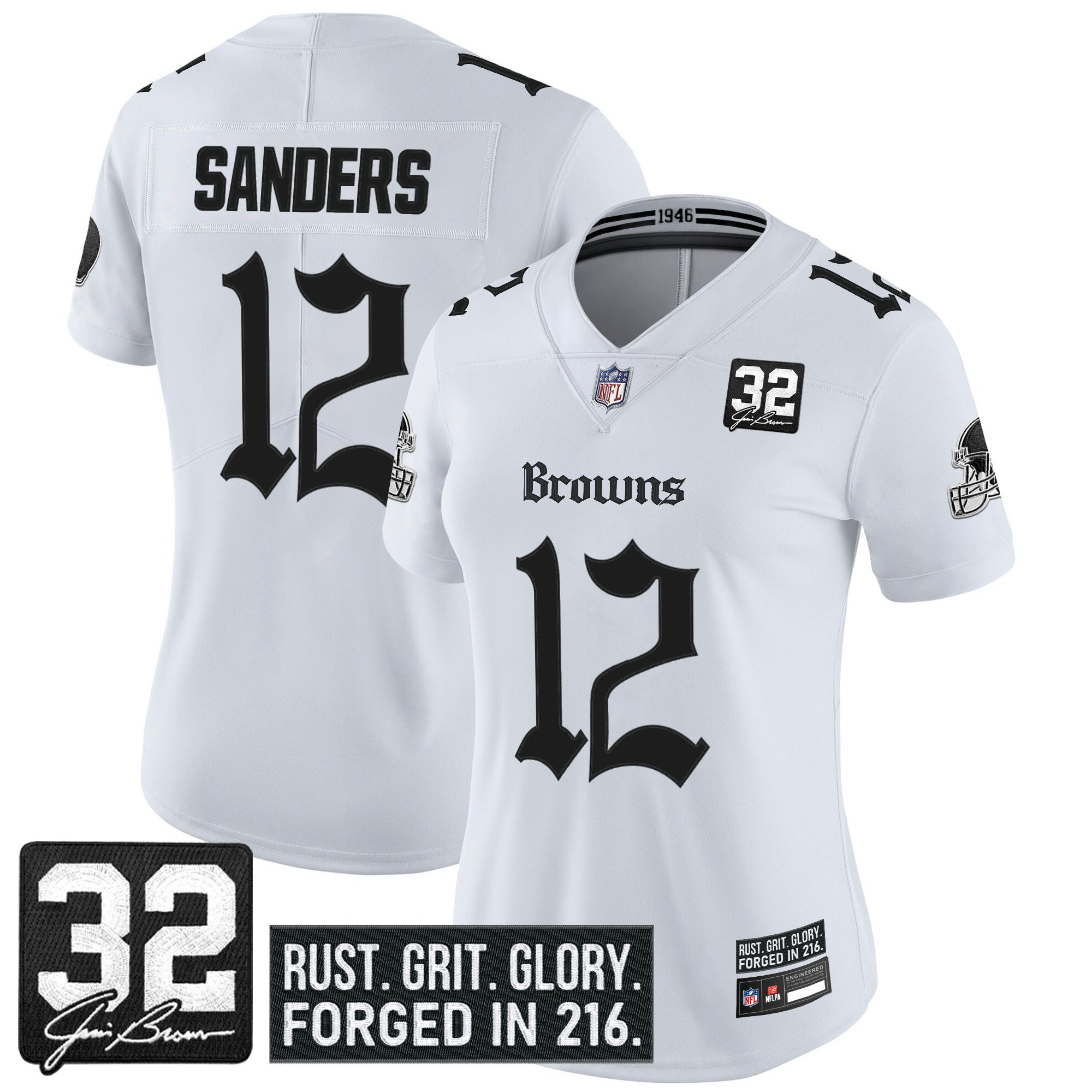 Shedeur Sanders Women's Cleveland Browns Gothic Dawg Shadows Drop Vapor Limited White Jersey - All Stitched