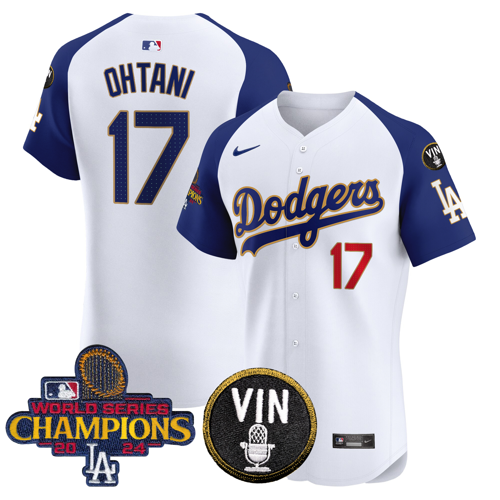 Shohei Ohtani Men's Los Angeles Dodgers 2024 World Series Champions Gold Trim Vapor Premier Elite White Alternate Jersey - All Stitched