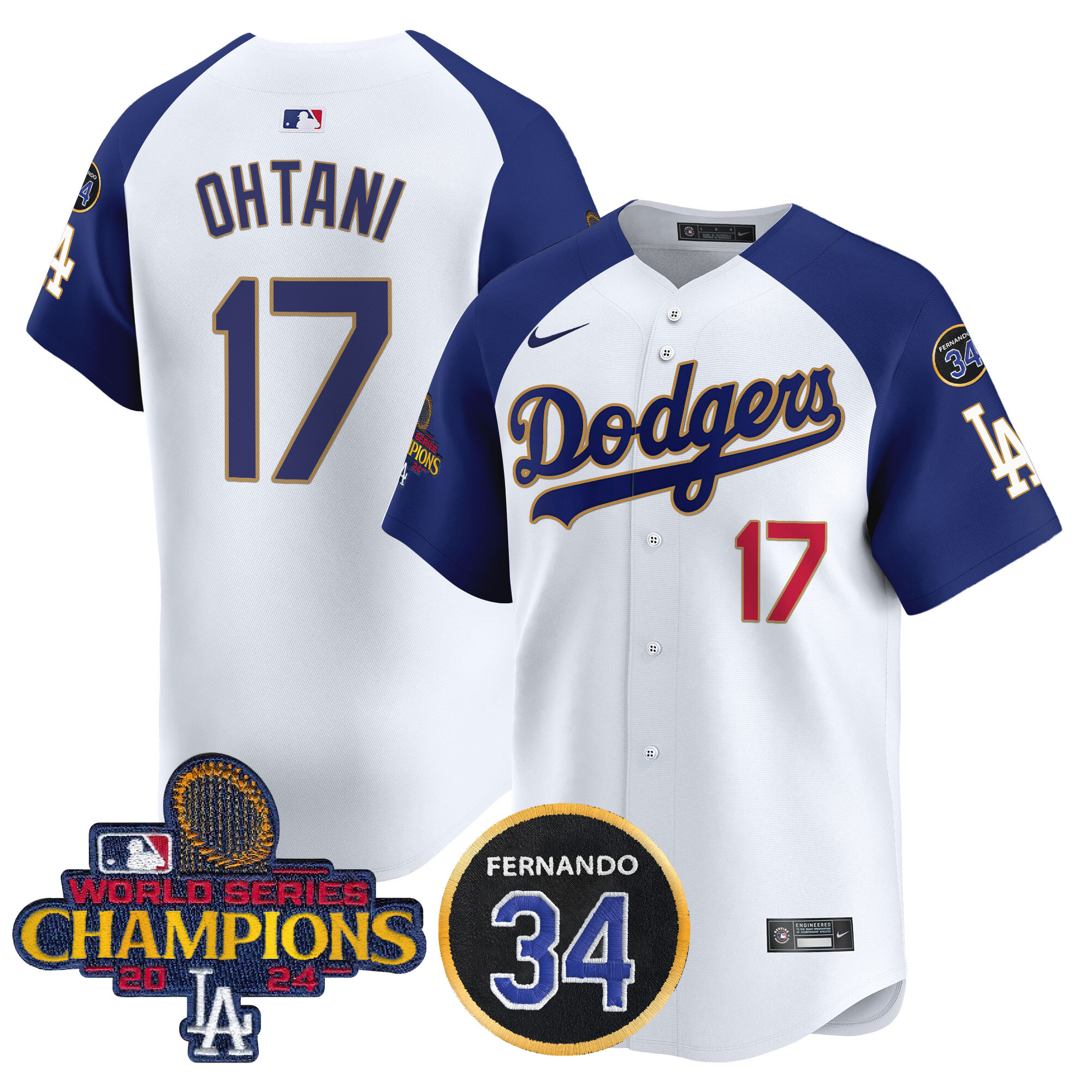Shohei Ohtani Men's Los Angeles Dodgers 2024 World Series Champions Gold Trim Vapor Premier Limited White Alternate Jersey V2 - All Stitched