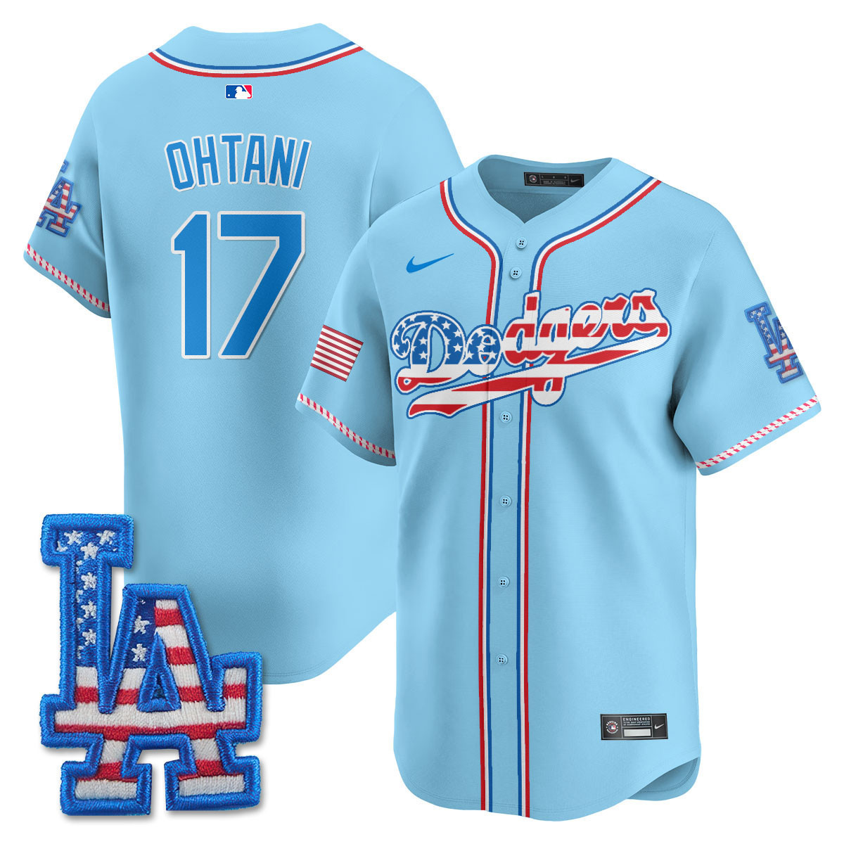 Shohei Ohtani Men's Los Angeles Dodgers 2025 Fourth of July Vapor Premier Limited Light Blue Jersey - All Stitched
