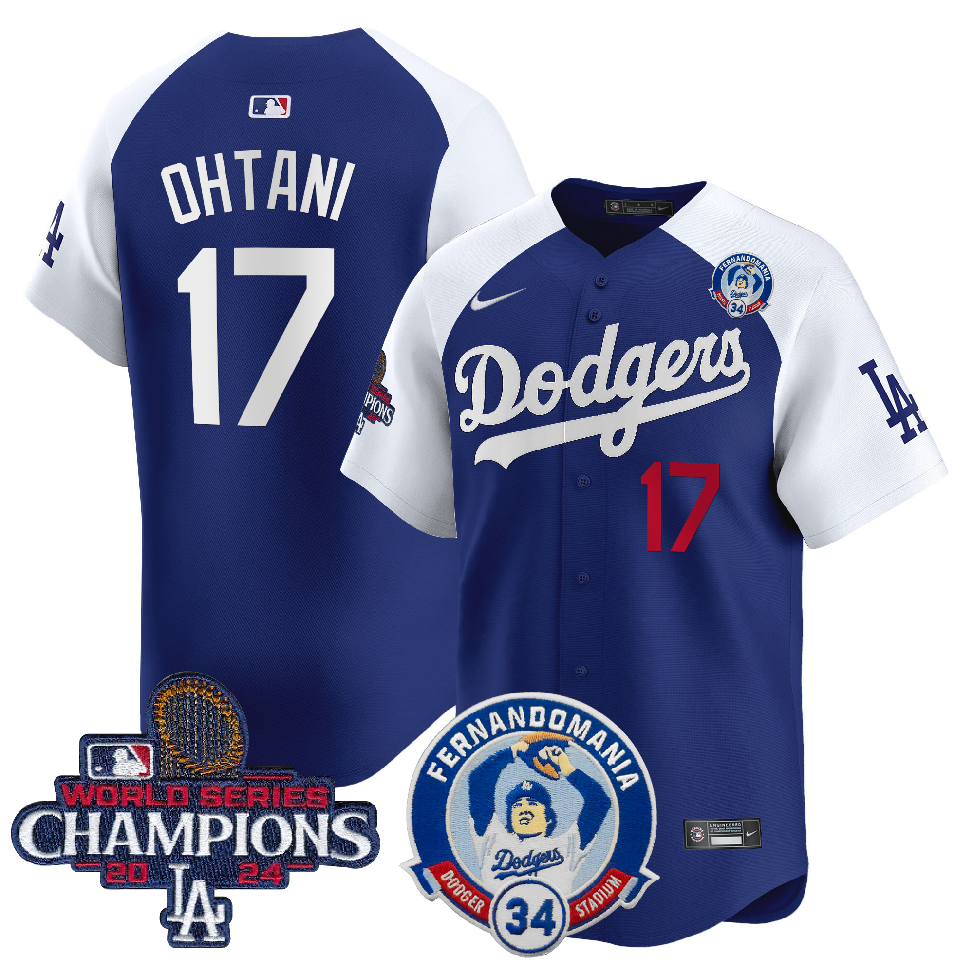Shohei Ohtani Men's Los Angeles Dodgers Fernando & 2024 World Series Champions Patch Vapor Premier Limited Alternate Royal Jersey V2 - All Stitched
