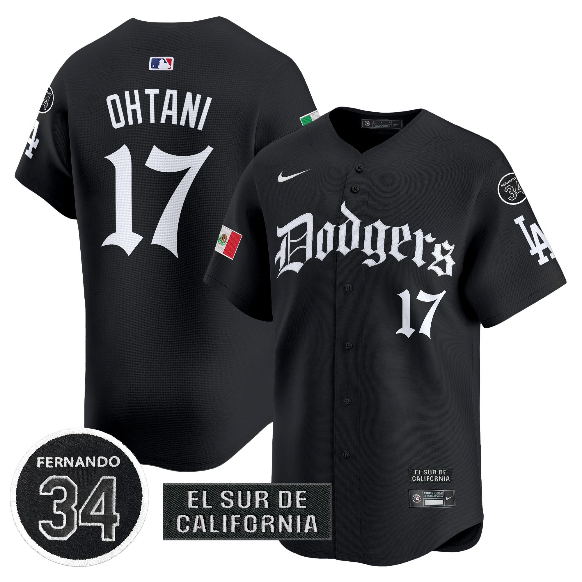 Shohei Ohtani Men's Los Angeles Dodgers Mexico 2025 LA Gothic Style Vapor Premier Limited Black Jersey V2 - All Stitched