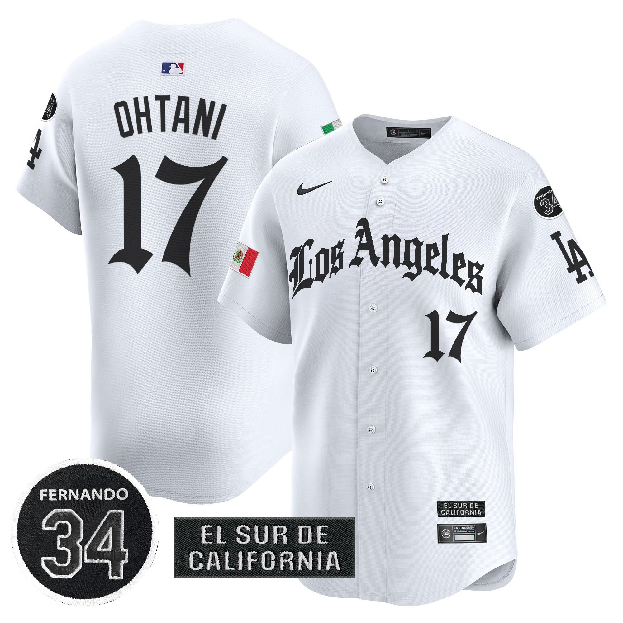 Shohei Ohtani Men's Los Angeles Dodgers Mexico 2025 LA Gothic Style Vapor Premier Limited White Jersey - All Stitched