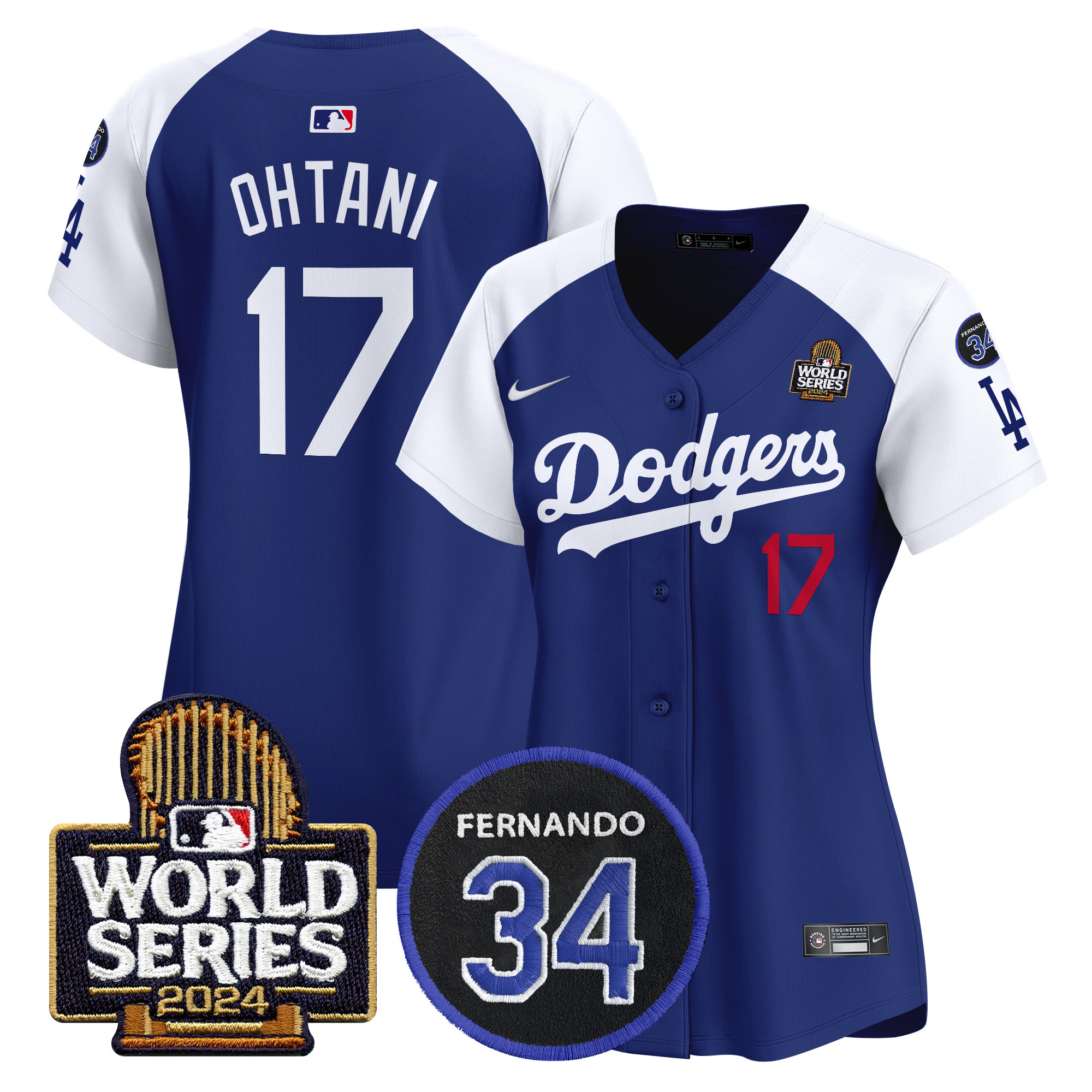 Shohei Ohtani Women's Los Angeles Dodgers Fernando Memorial & 2024 World Series Patch Vapor Premier Limited Alternate Royal Jersey V2 - All Stitched