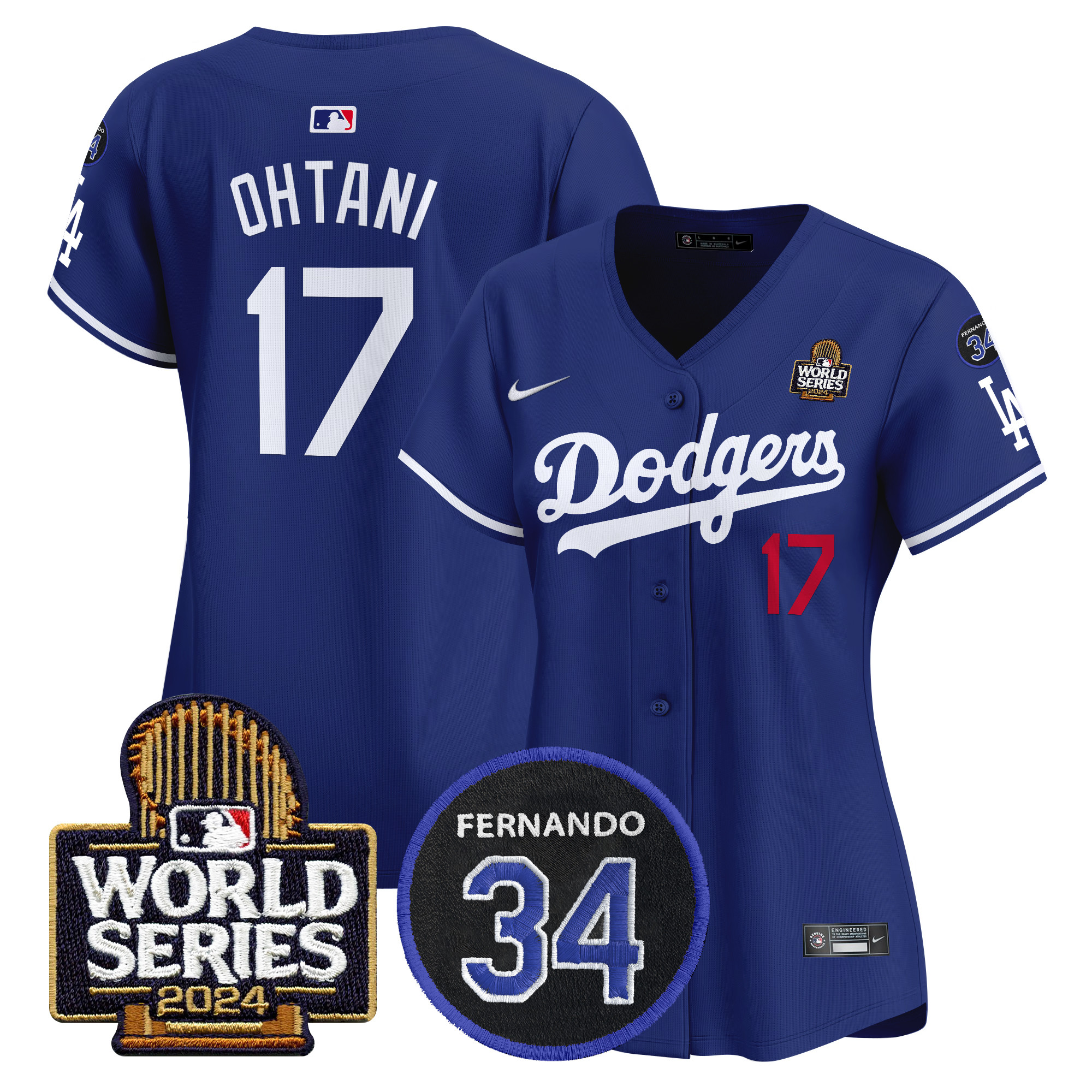 Shohei Ohtani Women's Los Angeles Dodgers Fernando Memorial & 2024 World Series Patch Vapor Premier Limited Royal Jersey V2 - All Stitched