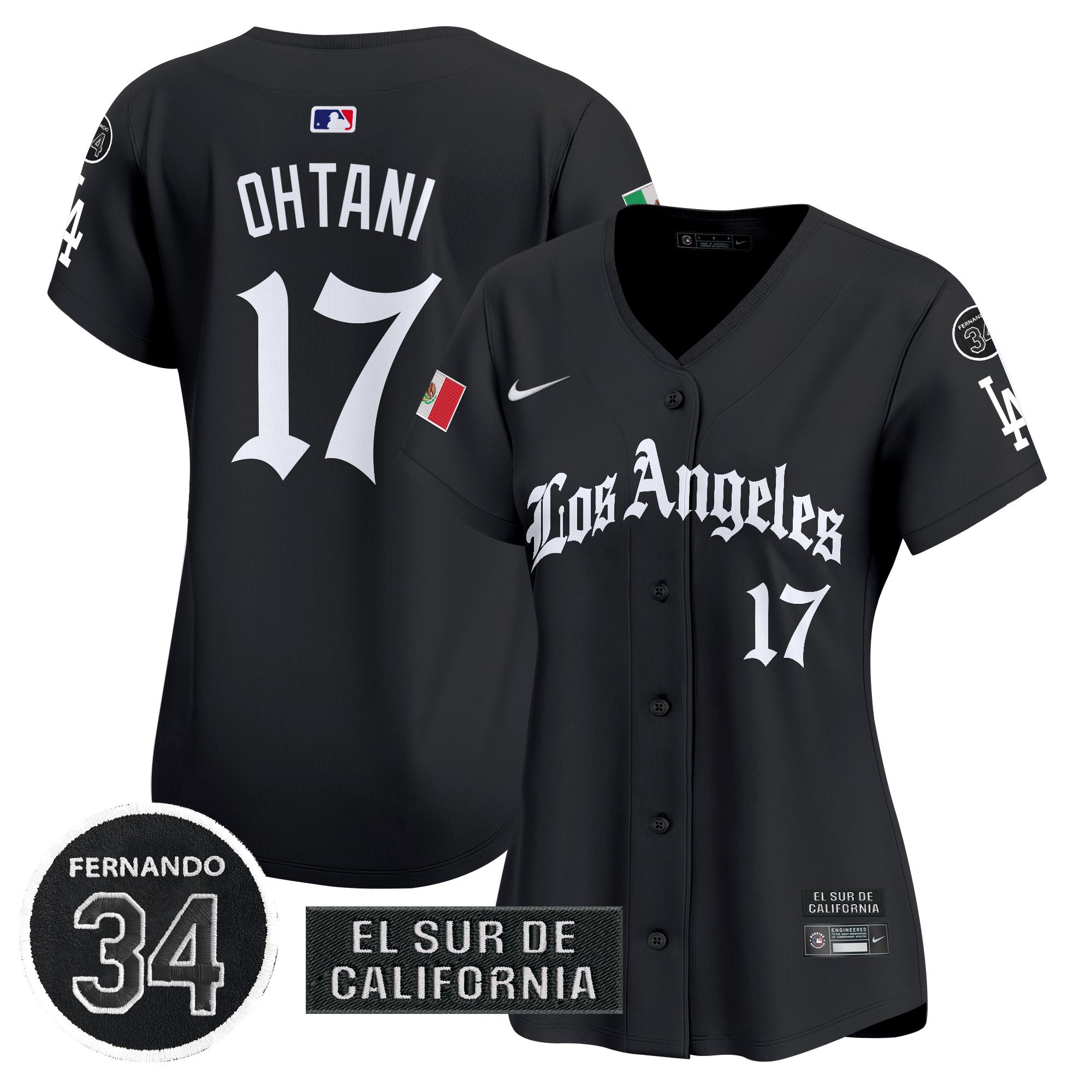 Shohei Ohtani Women's Los Angeles Dodgers Mexico 2025 LA Gothic Style Vapor Premier Limited Black Jersey - All Stitched