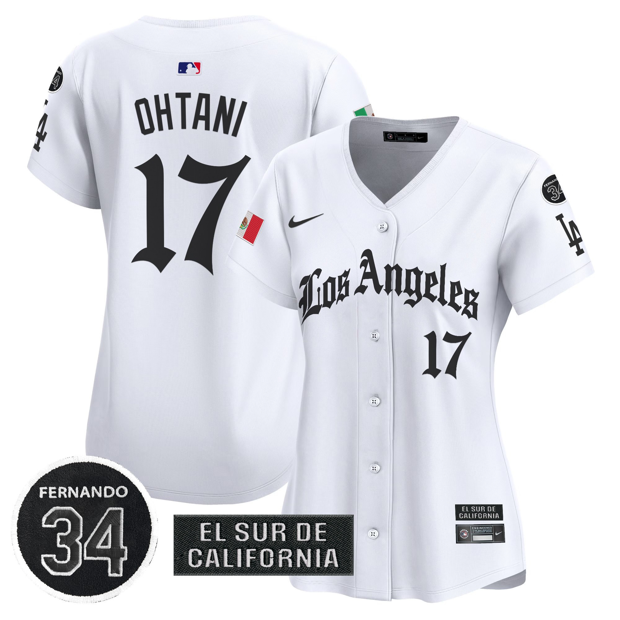 Shohei Ohtani Women's Los Angeles Dodgers Mexico 2025 LA Gothic Style Vapor Premier Limited White Jersey - All Stitched