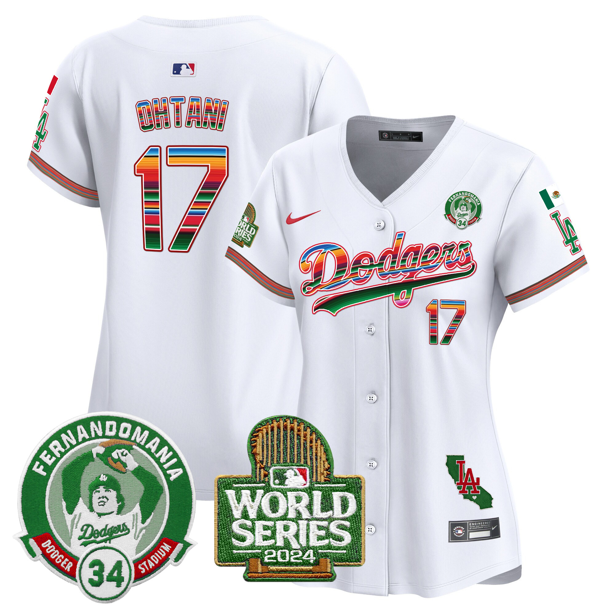 Shohei Ohtani Women's Los Angeles Dodgers Mexico Fernando Valenzuela & 2024 World Series Patch Vapor Premier Limited White Jersey - All Stitched