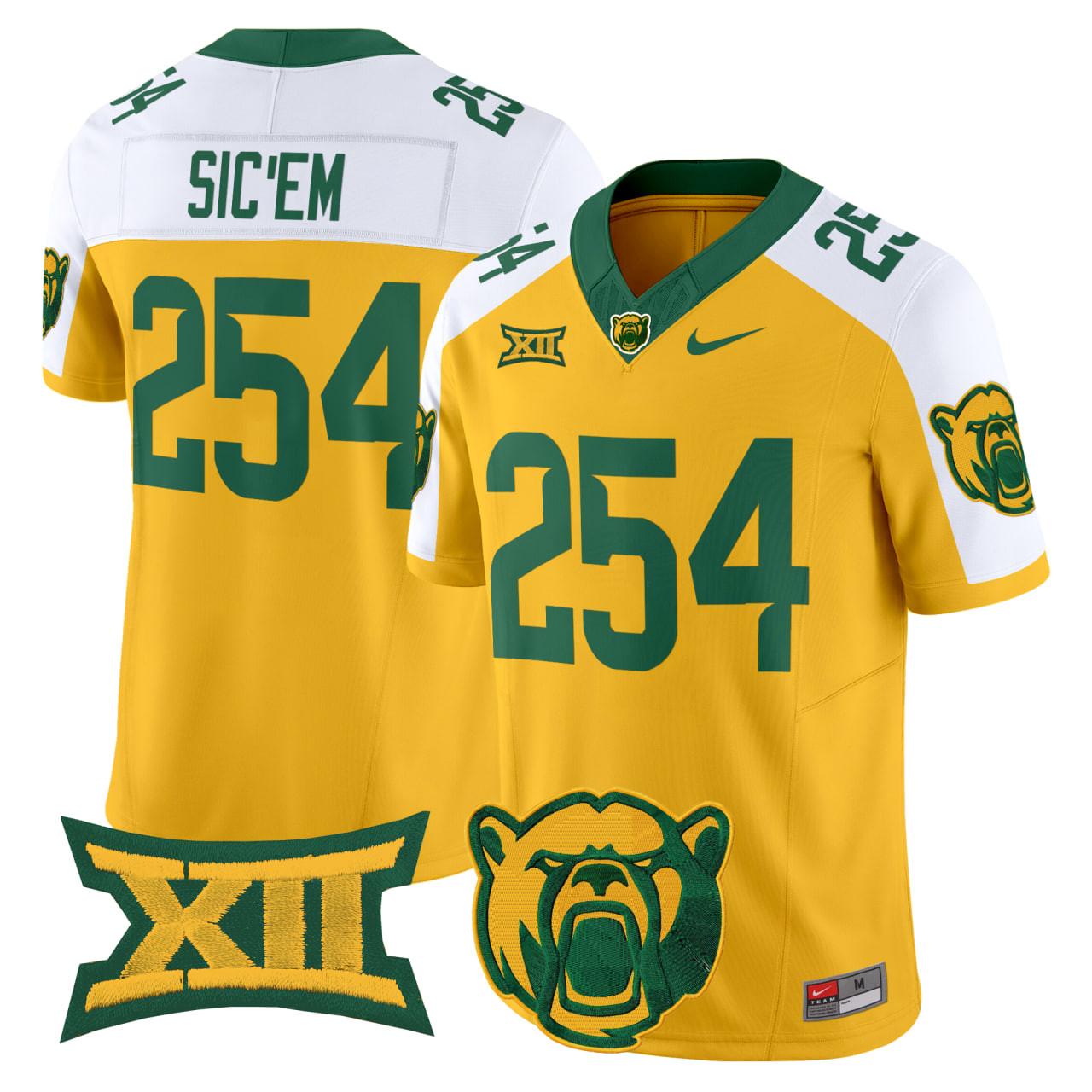 SicEm 254 Men's Baylor Bears 2025 Vapor Limited Gold Alternate Jersey - All Stitched