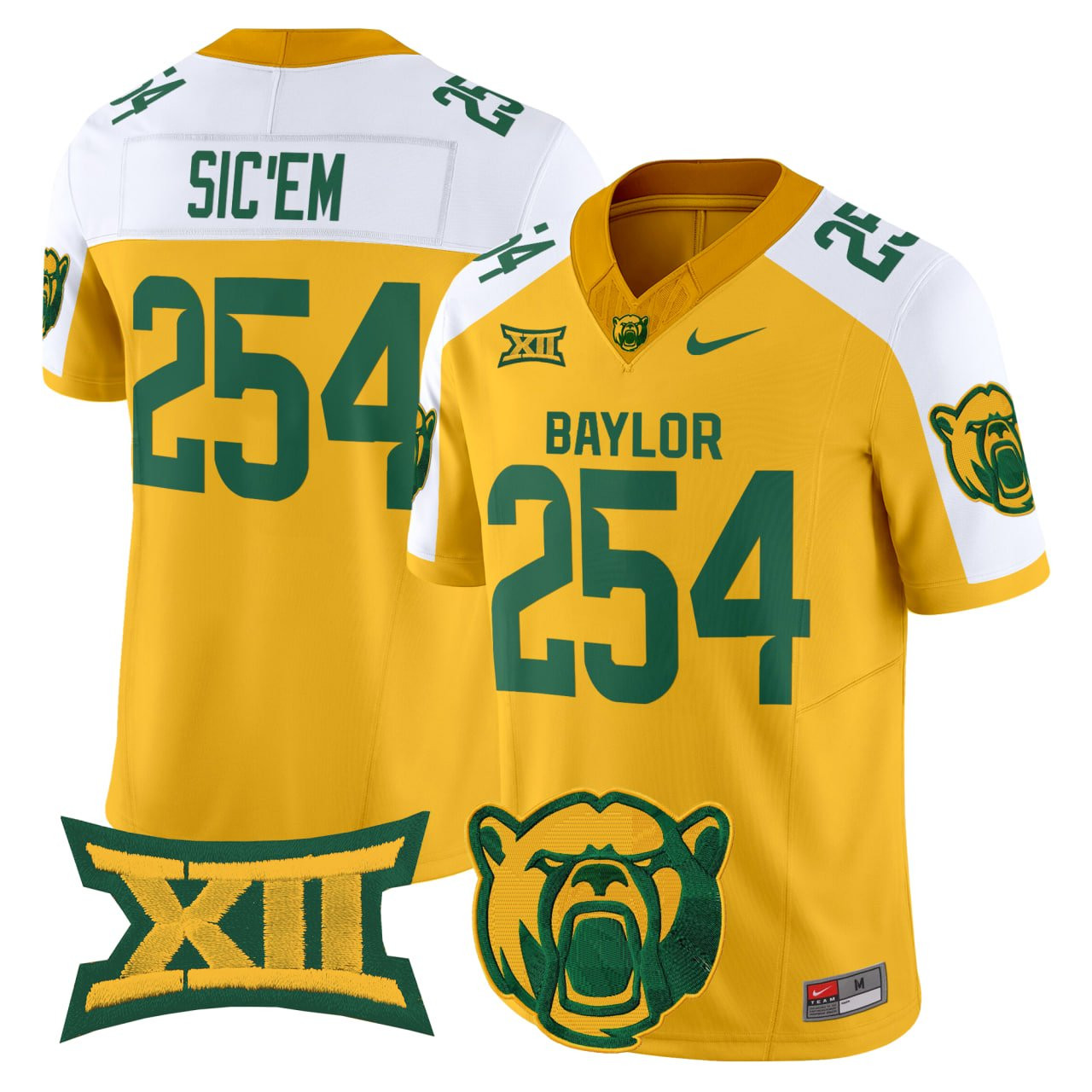 SicEm 254 Men's Baylor Bears 2025 Vapor Limited Gold Alternate Jersey V2 - All Stitched