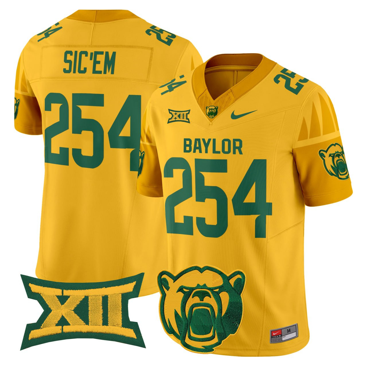 SicEm 254 Men's Baylor Bears 2025 Vapor Limited Gold Jersey V2 - All Stitched