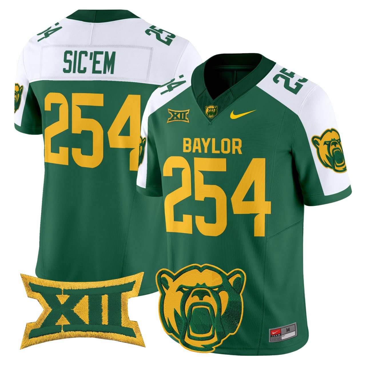 SicEm 254 Men's Baylor Bears 2025 Vapor Limited Green Alternate Jersey V2 - All Stitched