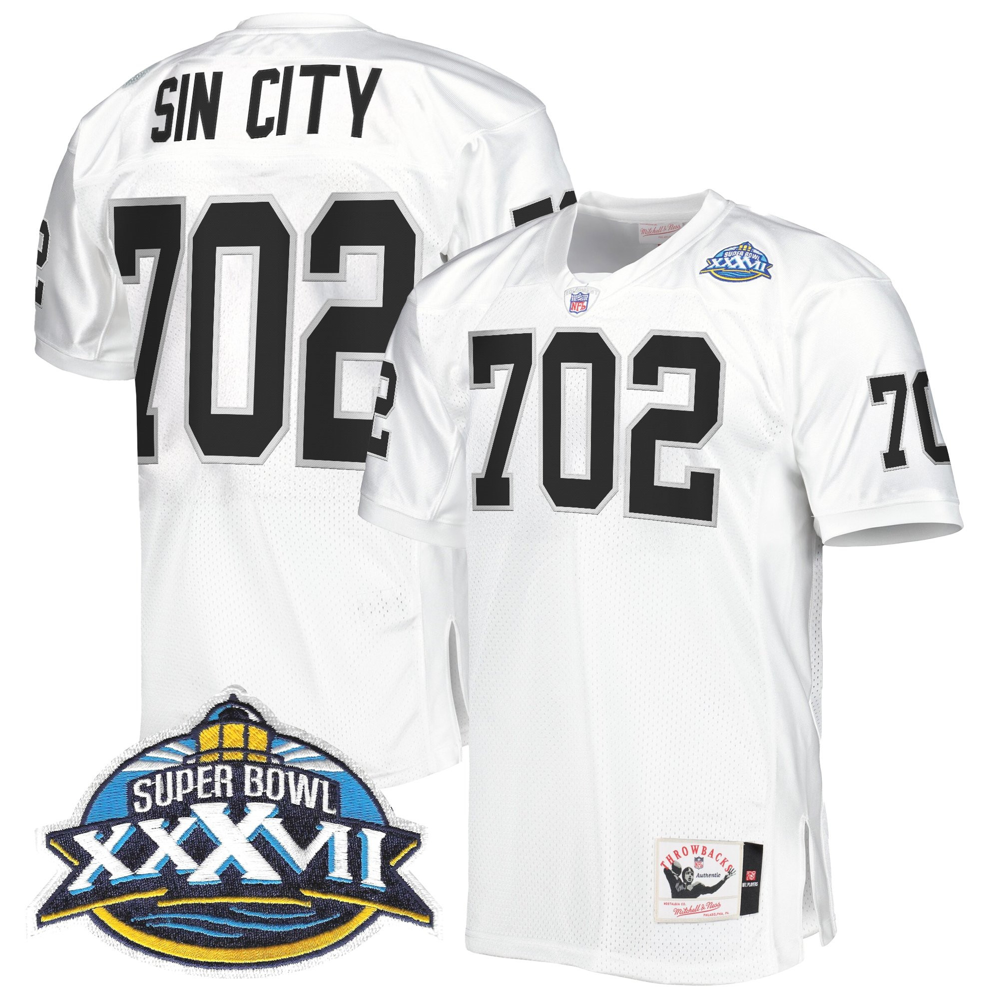 Sin City 702 Men's Las Vegas Raiders Throwback Player White Jersey - All Stitched