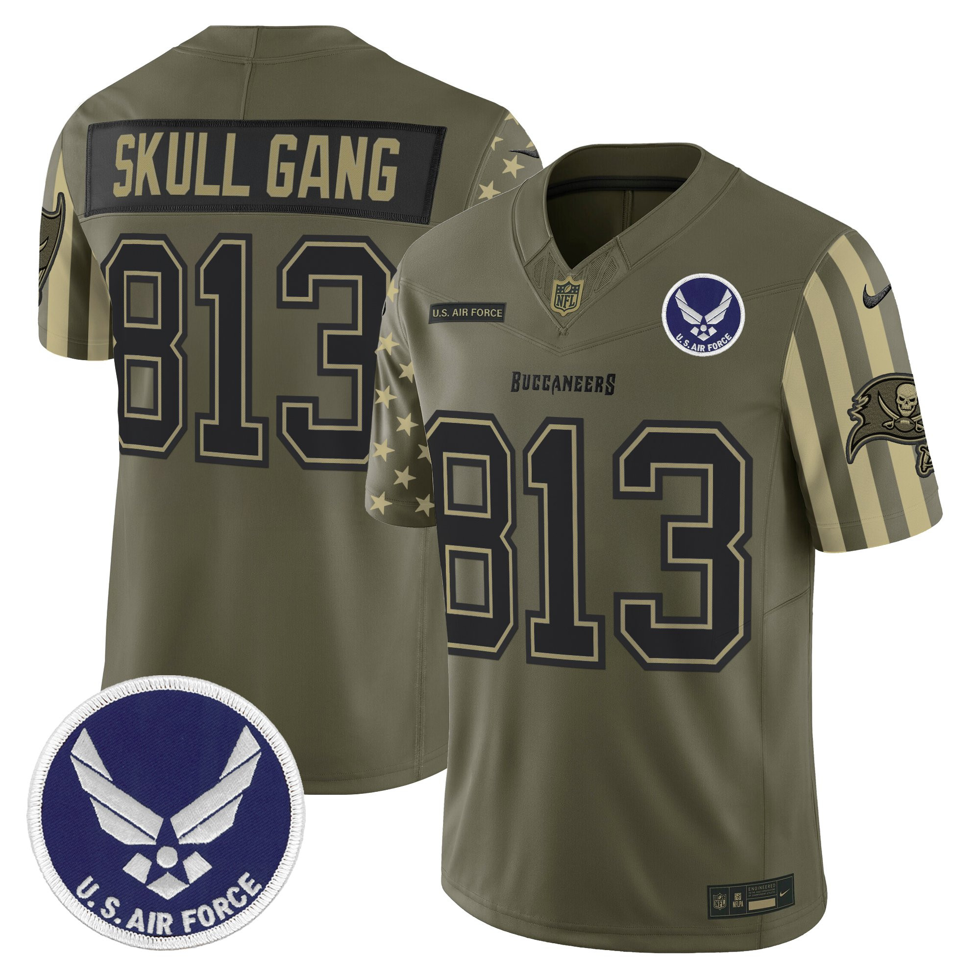 Skull Gang 813 Men's Tampa Bay Buccaneers x U.S. Military Veteran Vapor Limited Air Force Jersey - All Stitched