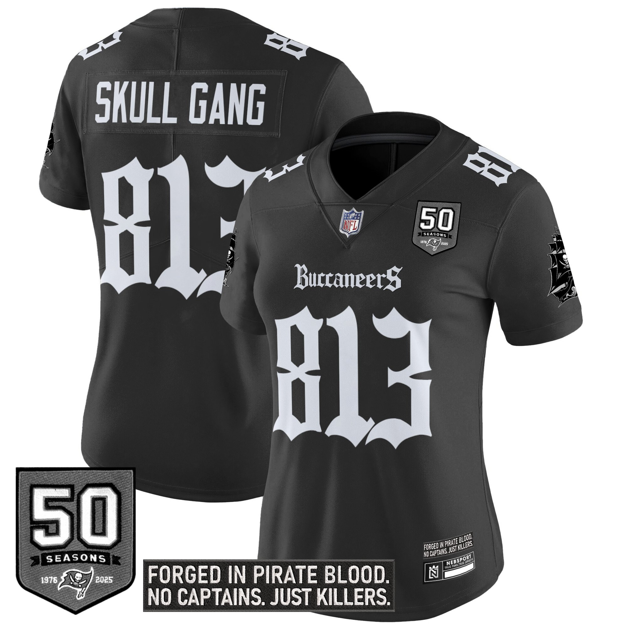 Skull Gang 813 Women's Tampa Bay Buccaneers Gothic Pirate Shadows Edition Vapor Limited Black Jersey - All Stitched