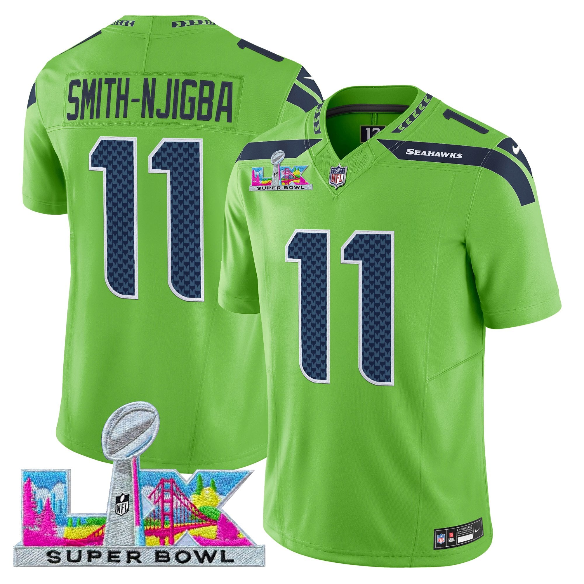 Smith-Njigba Men's Seattle Seahawks Super Bowl LX Vapor Limited Green Jersey - All Stitched