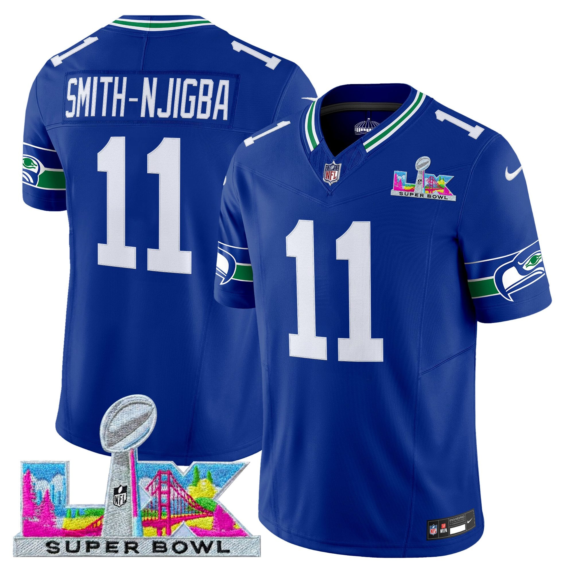 Smith-Njigba Men's Seattle Seahawks Super Bowl LX Vapor Limited Royal Jersey - All Stitched