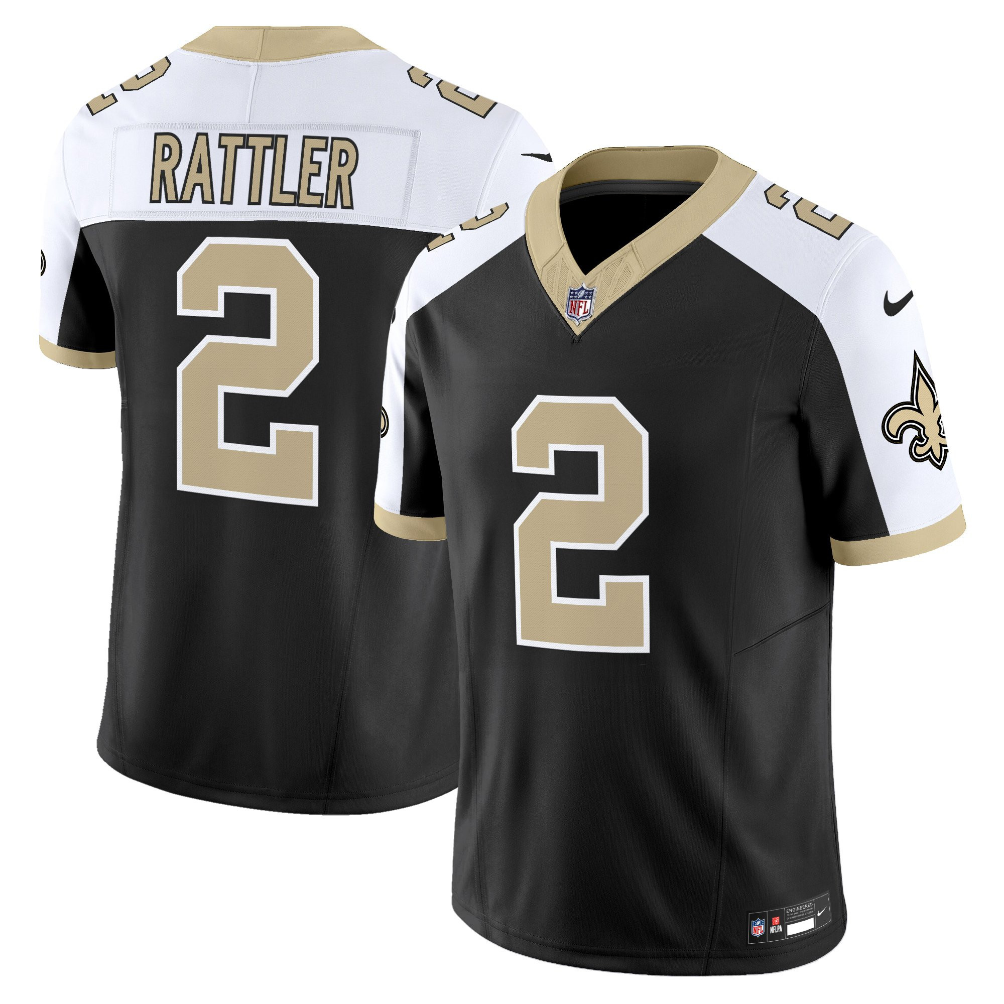 Spencer Rattler Men's New Orleans Saints Gameday Golds Edition Vapor Black Alternate Jersey - All Stitched