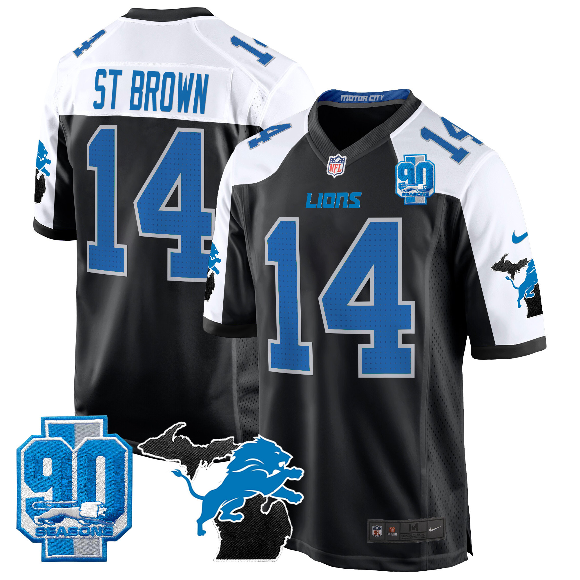 St. Brown Men's Detroit Lions 2024 Michigan & 90th Year Patch Game Alternate Jersey - All Stitched