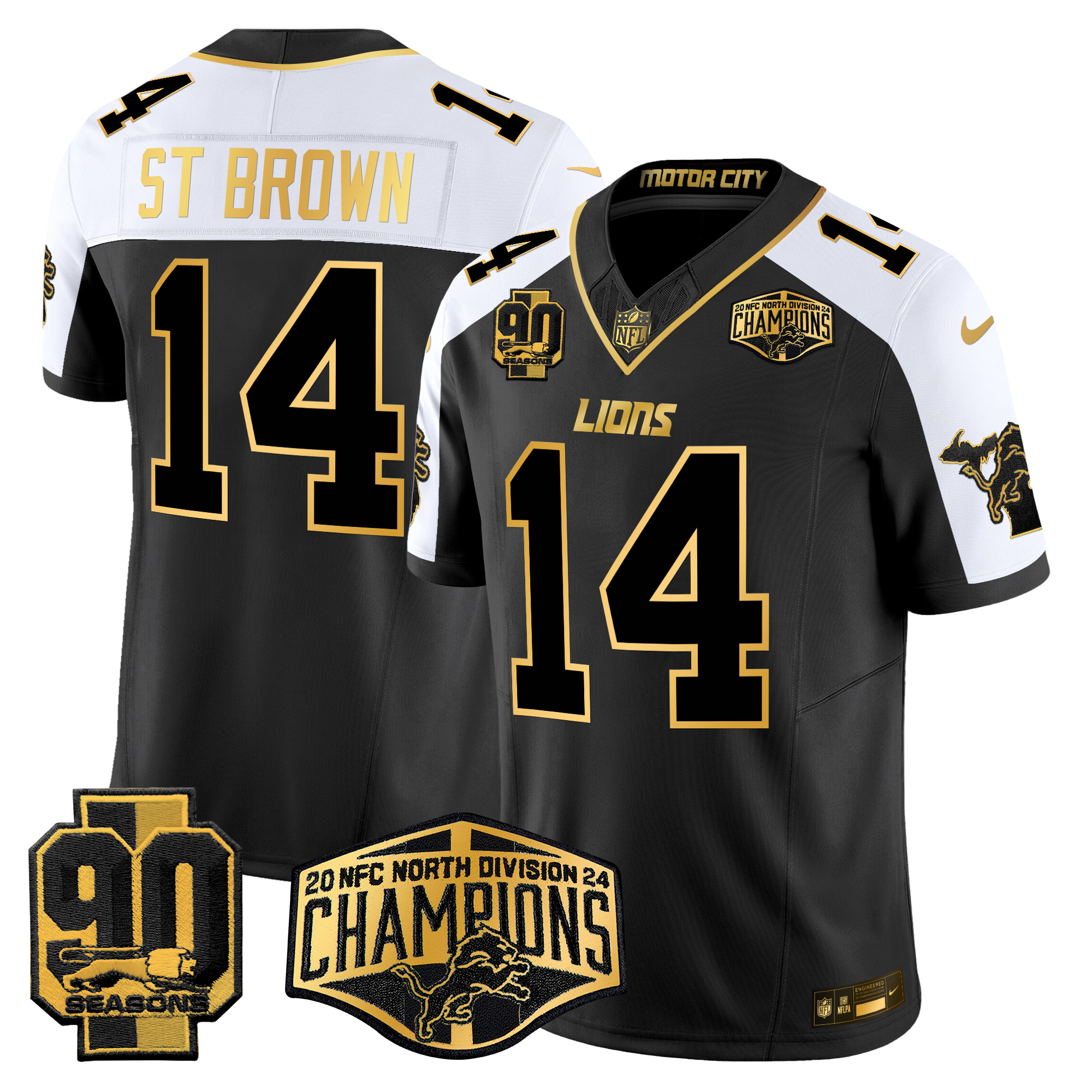 St. Brown Men's Detroit Lions 2024 NFC North Division Champions Patch Gold Vapor Limited Alternate Jersey - All Stitched