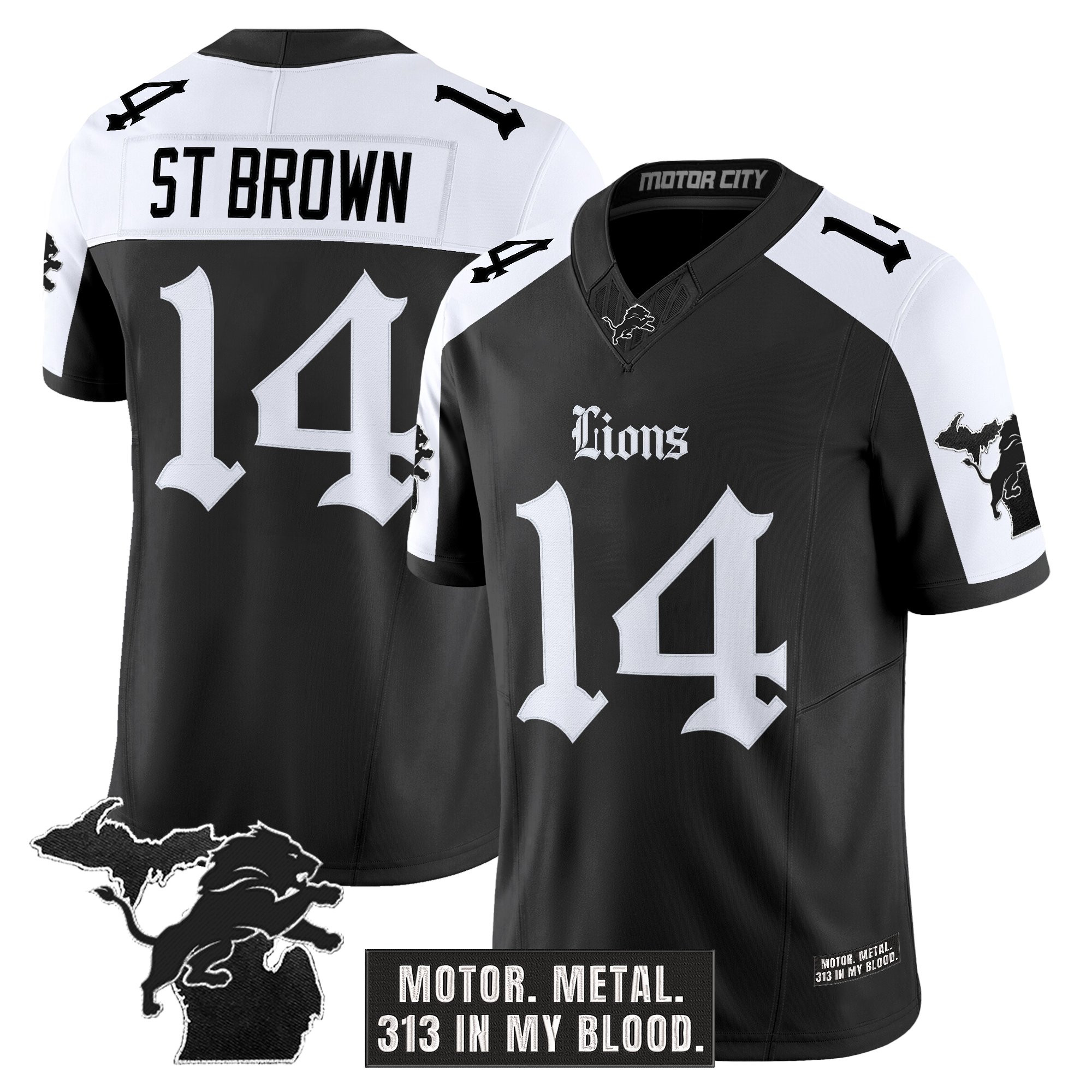 St. Brown Men's Detroit Lions Gothic Motor Grit Edition Vapor Limited Alternate Jersey V2 - All Stitched