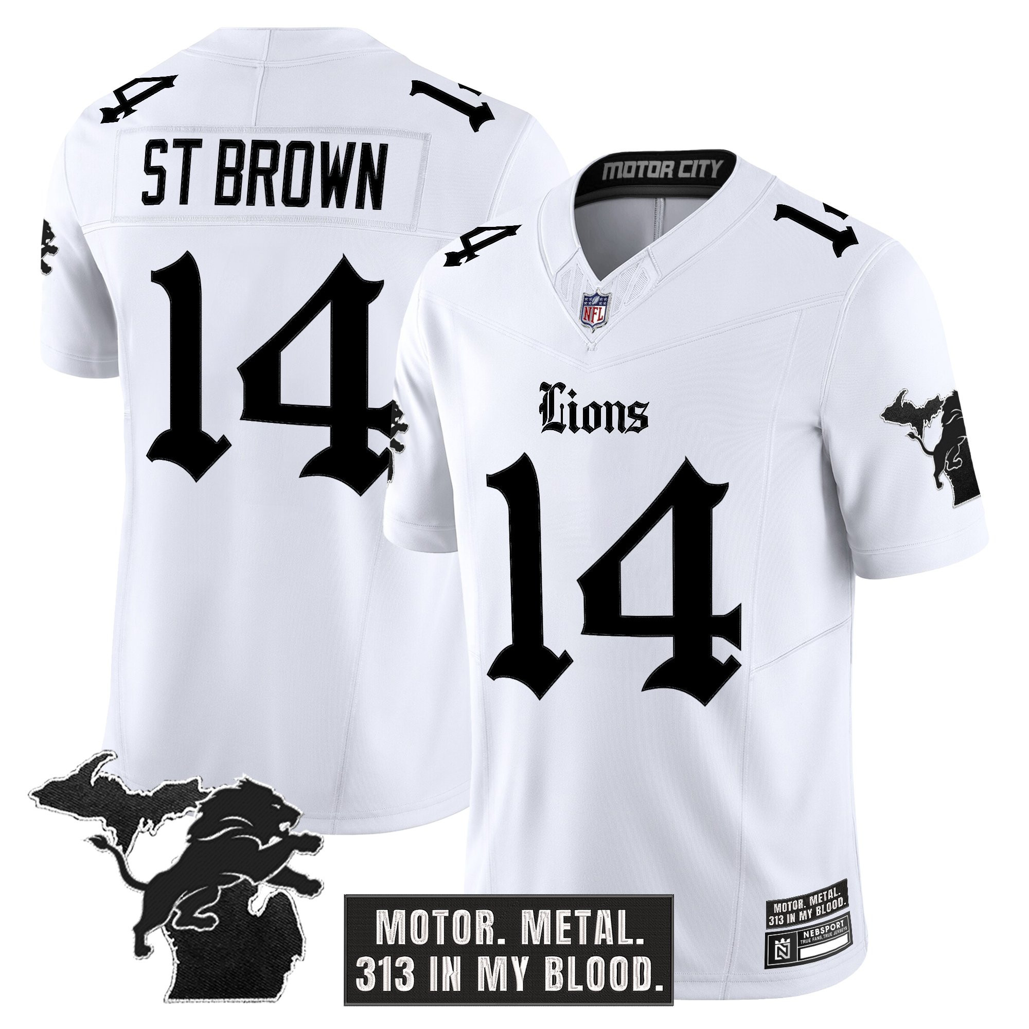 St. Brown Men's Detroit Lions Gothic Motor Grit Edition Vapor Limited White Jersey - All Stitched