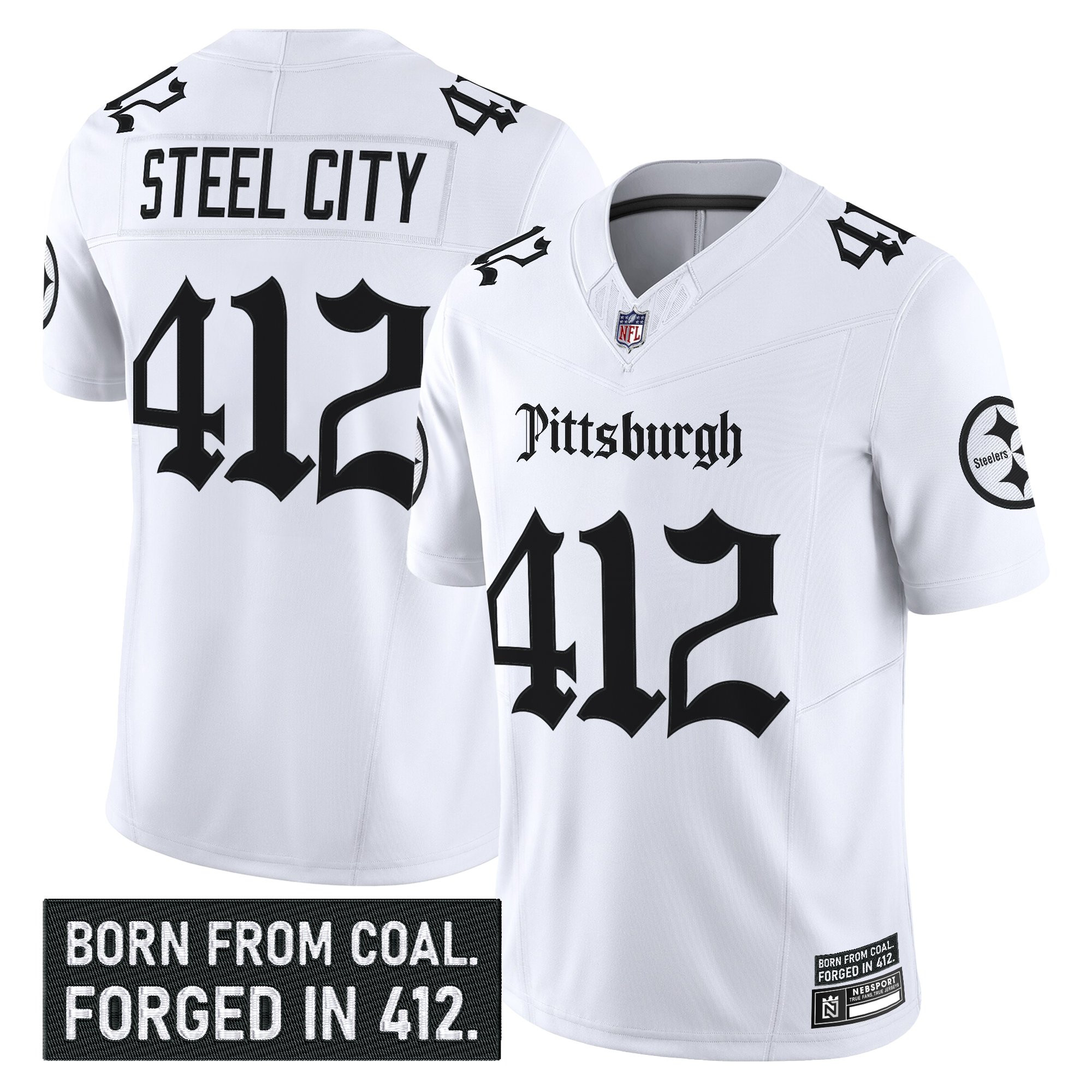 Steel City 412 Men's Pittsburgh Steelers Gothic Steel City Edition Vapor Limited White Jersey - All Stitched